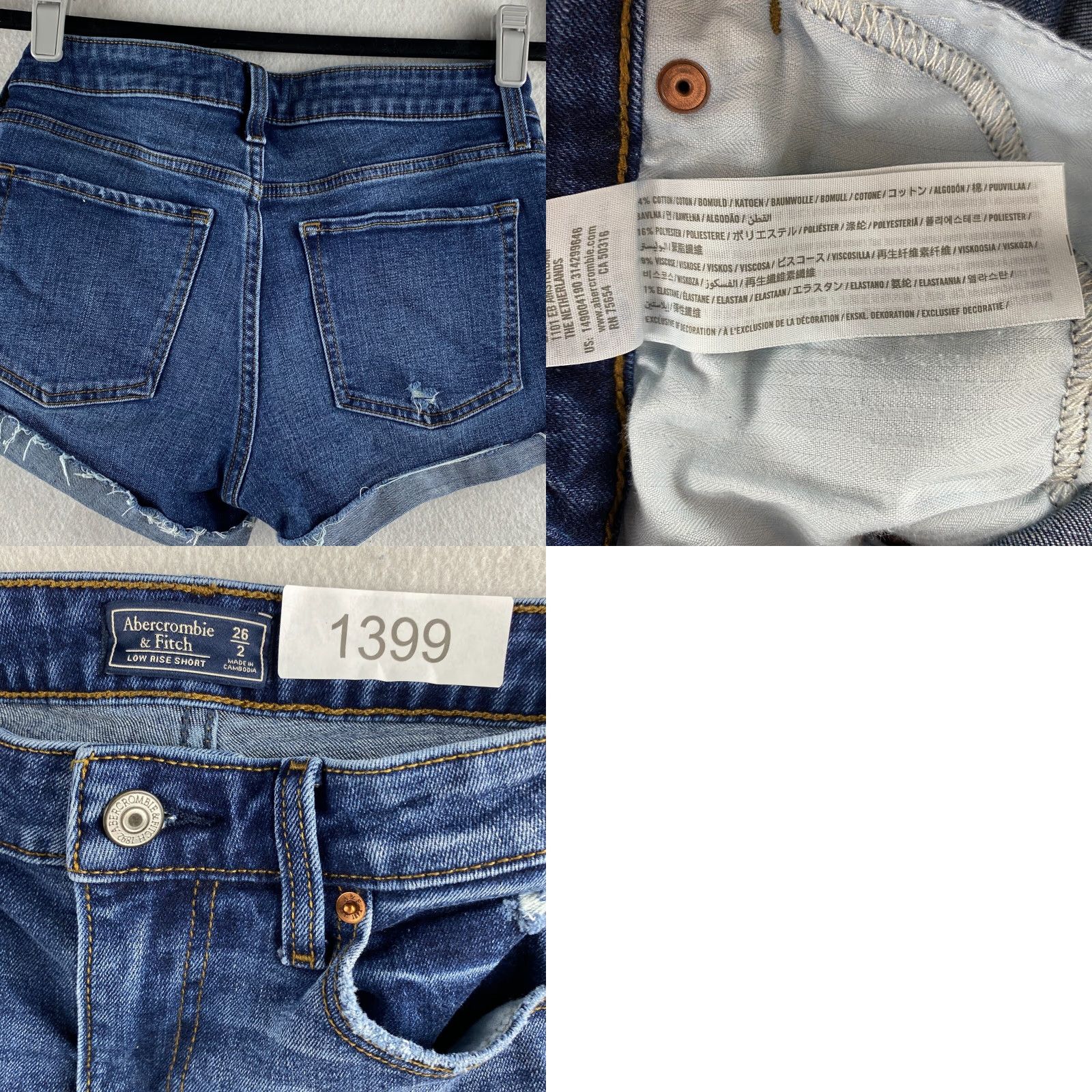 Abercrombie & Fitch Abercrombie & Fitch Low Rise Shorts Womens 26 / 2 Blue Denim Cuffed Stretch Pocket Logo Casual Summer Modern 2-3in Inseam Womens Size 26" / US 2 / IT 38 - 8 Thumbnail
