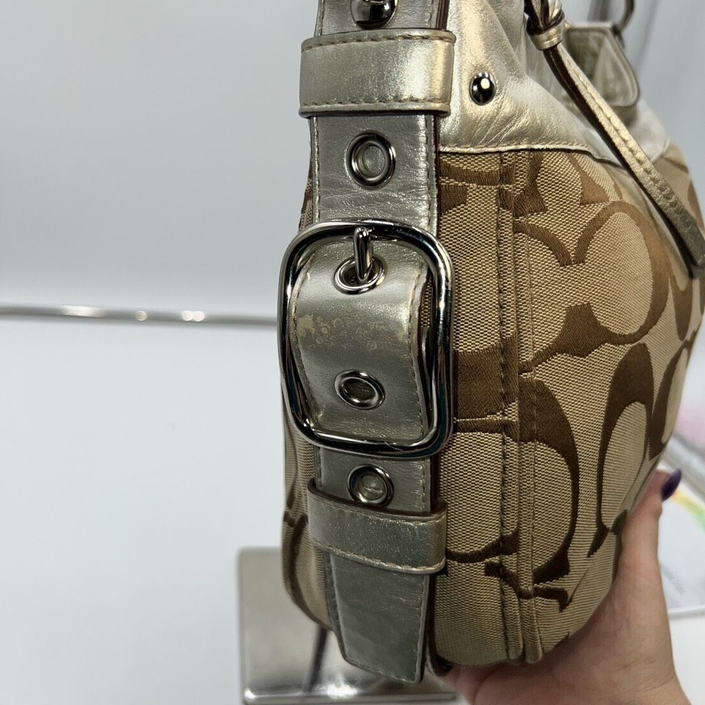 Coach COACH Signature ZOE HOBO Khaki/metallic Jacquard Leather Bag Size ONE SIZE - 4 Thumbnail