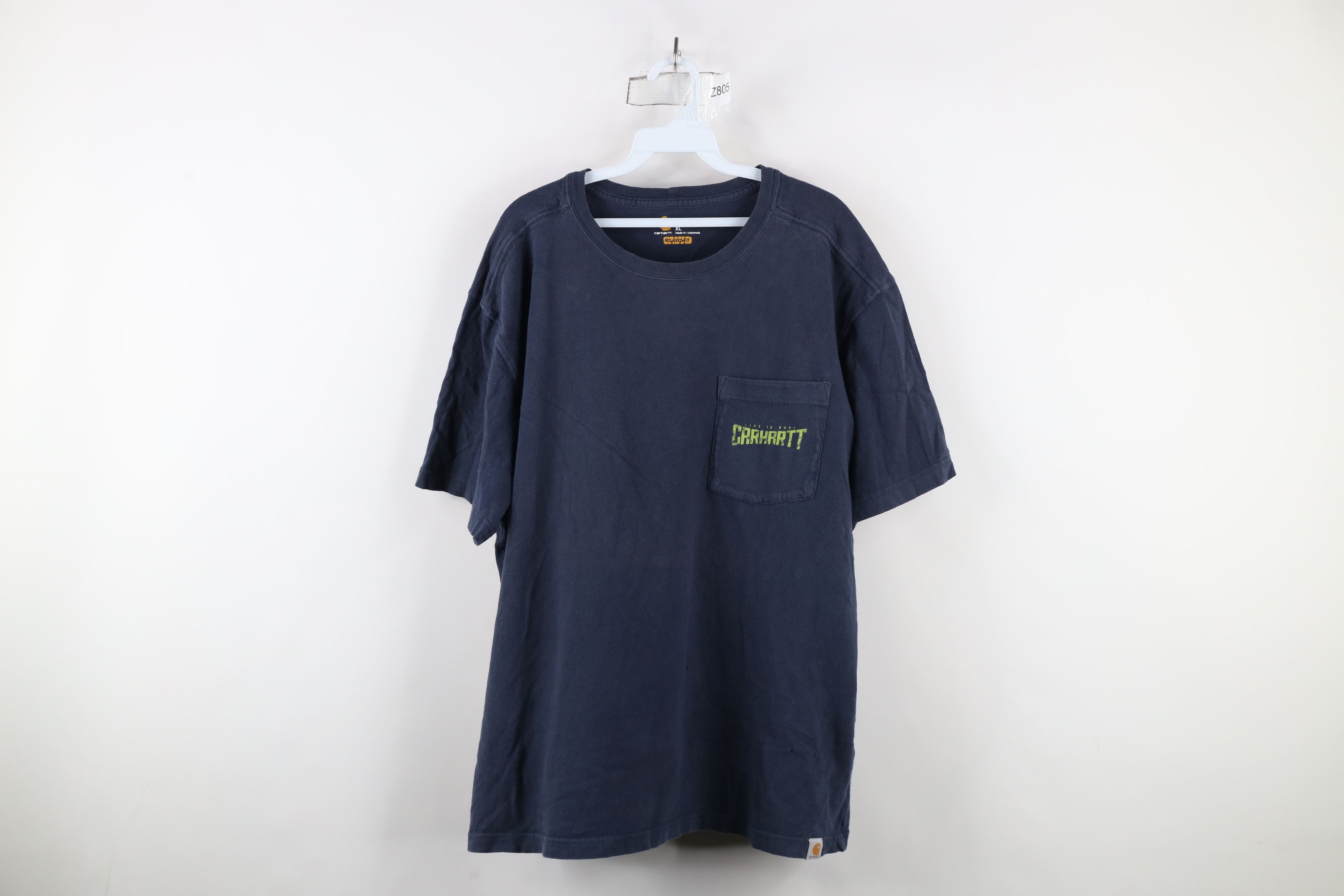 Carhartt × Vintage Vintage Carhartt Spell Out Hunting Skull Pocket T-Shirt Blue Size US XL / EU 56 / 4 - 1 Thumbnail