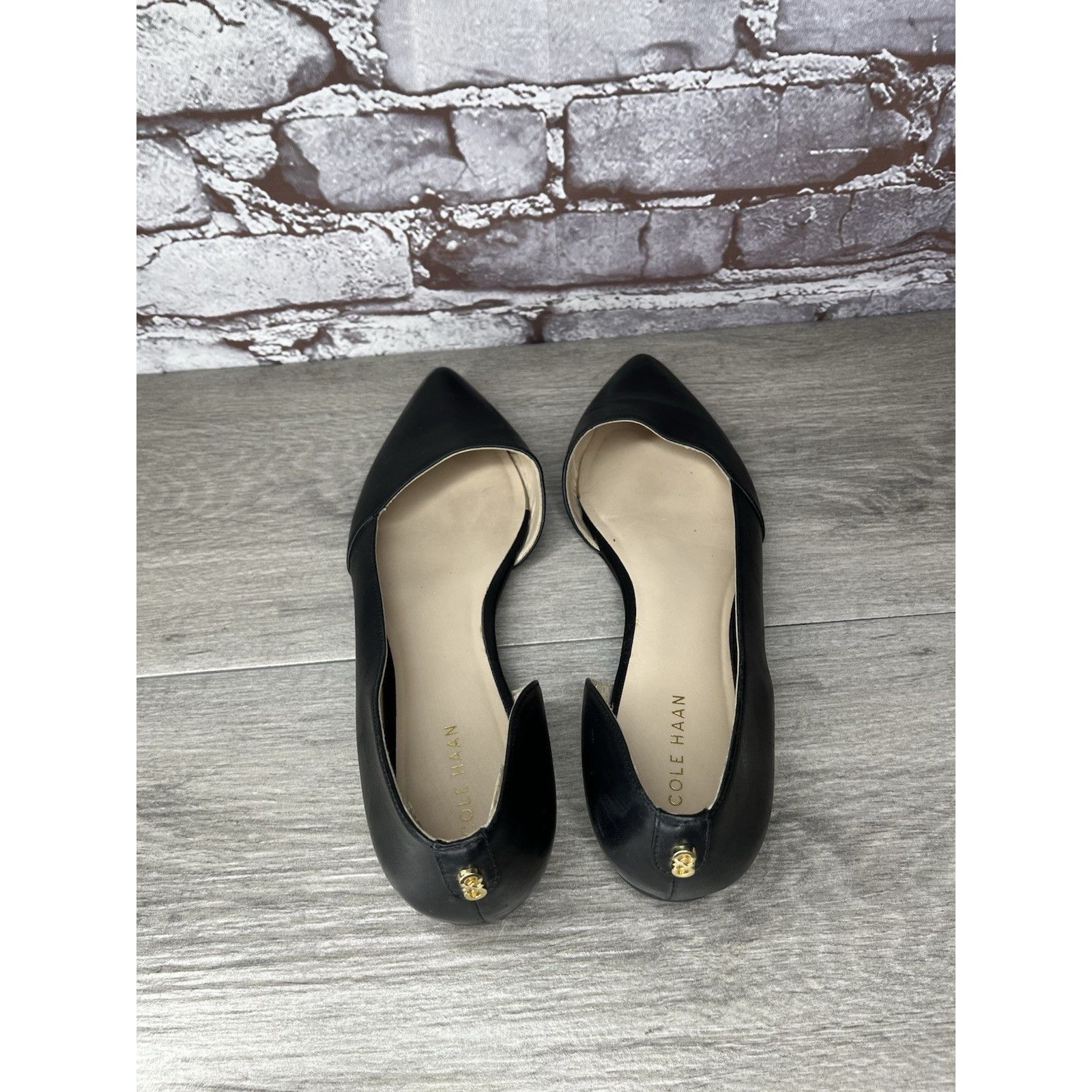 Cole Haan Cole Haan D’Orsay Black Leather Pointed Toe Slip On Flats Wo Size US 8 / IT 38 - 6 Thumbnail