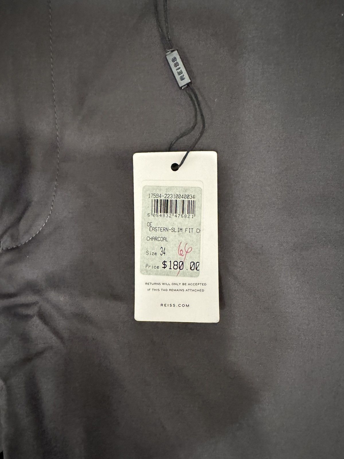 Reiss NEW Men’s Reiss Eastbury Slim Chino Pant Charcoal 34 Waist Size 34R - 3 Thumbnail