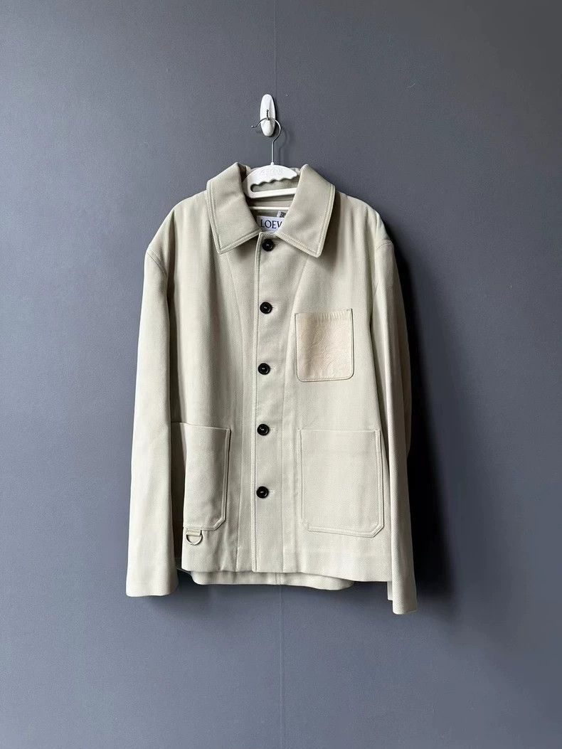 LOEWE Khaki turned-down collar single-breasted leather j