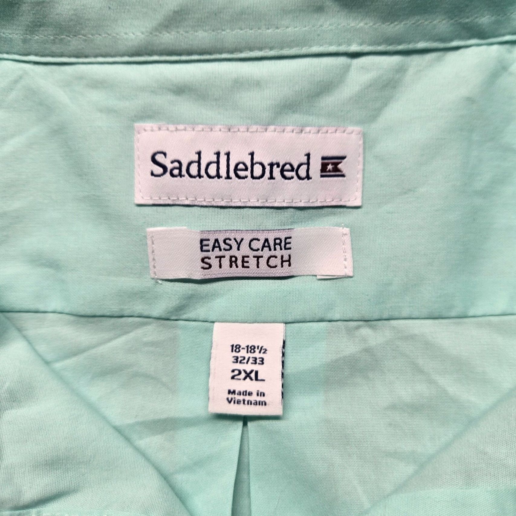Vintage Saddlebred Dress Shirt Men XL 18.5 Blue Long Sleeve Button up Adult Regular Clean Cotton Solid Shirt Size 46R - 3 Thumbnail