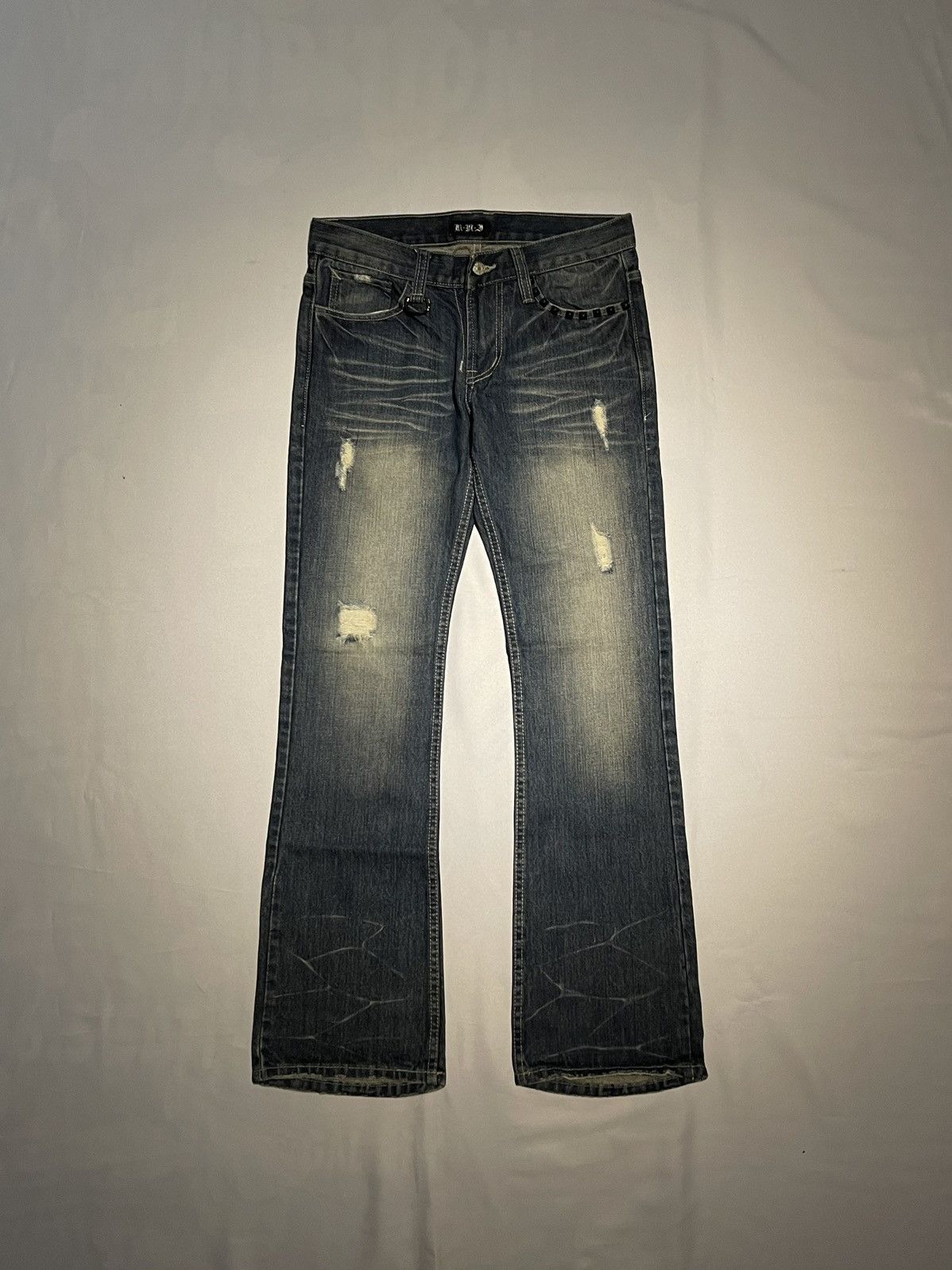 Japanese Brand × Jean CUSTOM FLARED JEAN JAPANESEBRAND DISTRESSED DENIM PANT W30 Size US 30 / EU 46 - 1 Thumbnail