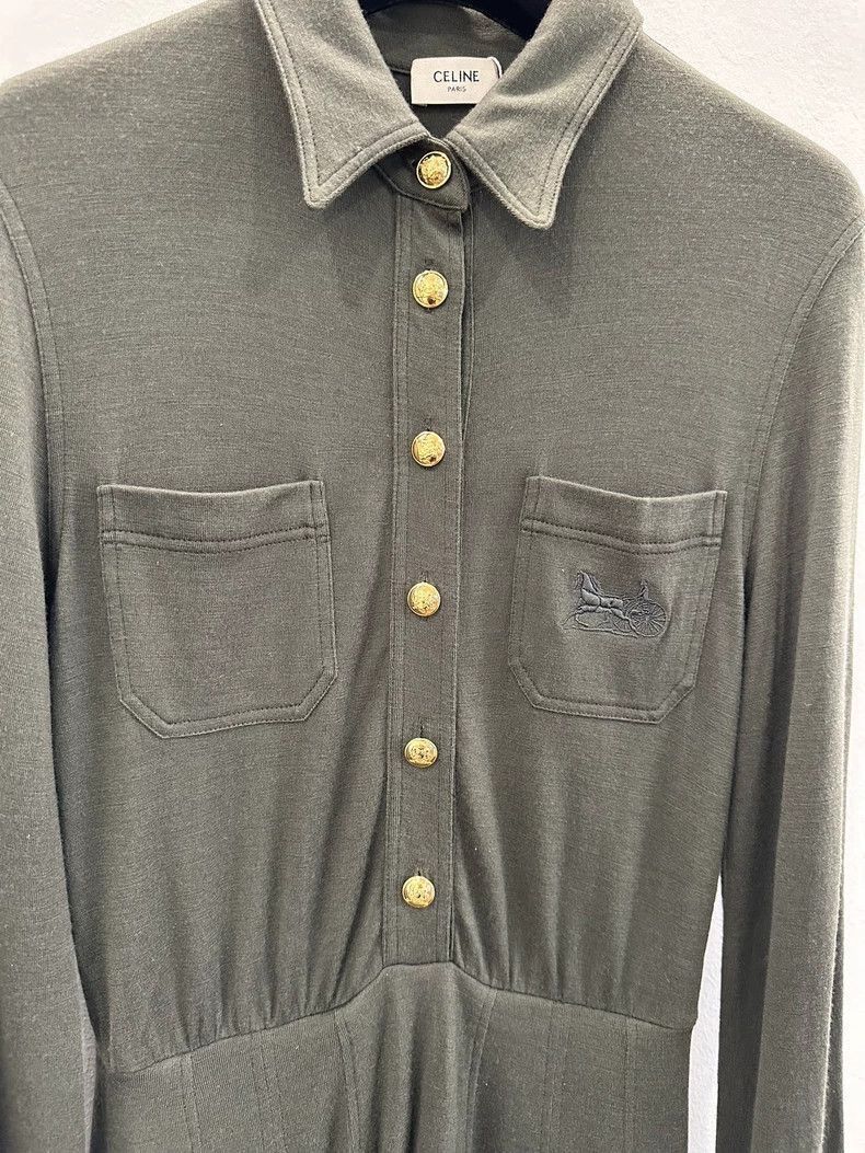 Celine Celine Dark Green Wool Dress for Women Size 41" - 3 Thumbnail