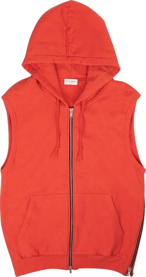 Saint Laurent Paris oc11z10524 Sleeveless Zip Hoodie in Red Grailed