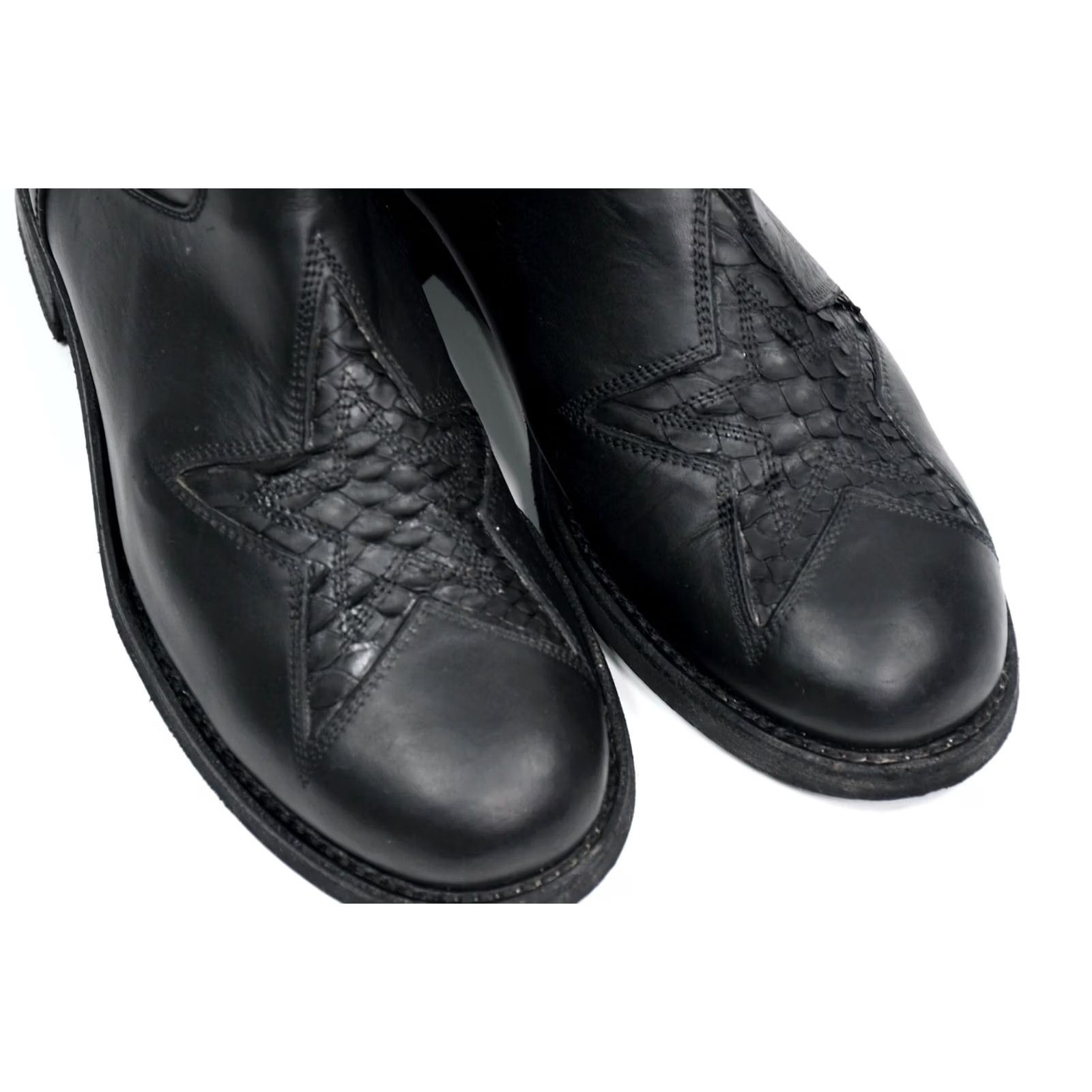Skin Sancho Boots Women's Black Biker Leather Mid-Calf Size 39 US 8.5 Low Heel Snake Skin Pattern? Size US 9 / IT 39 - 5 Thumbnail