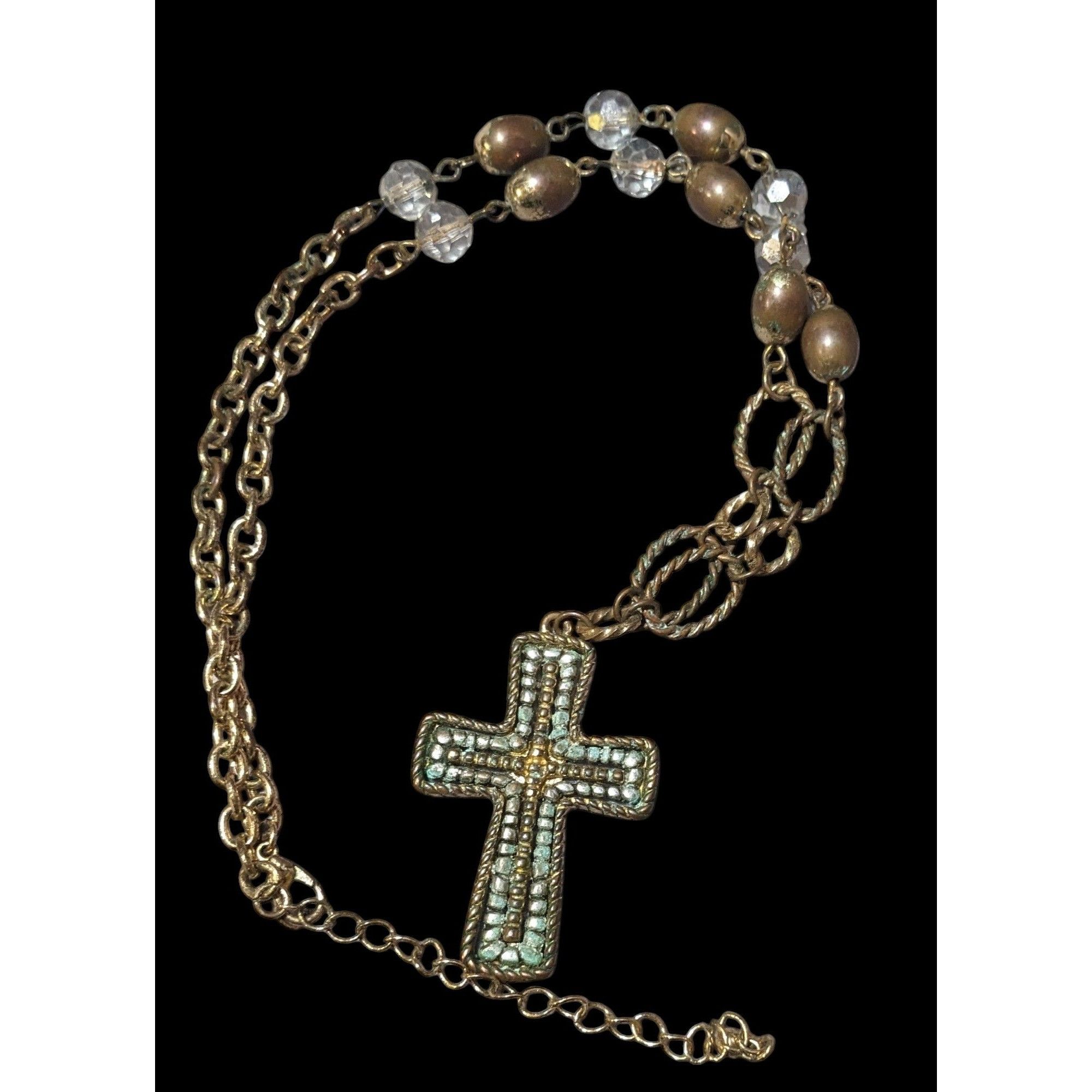 Other Vintage Multitone Metallic Beaded Cross Necklace Size ONE SIZE - 1 Thumbnail