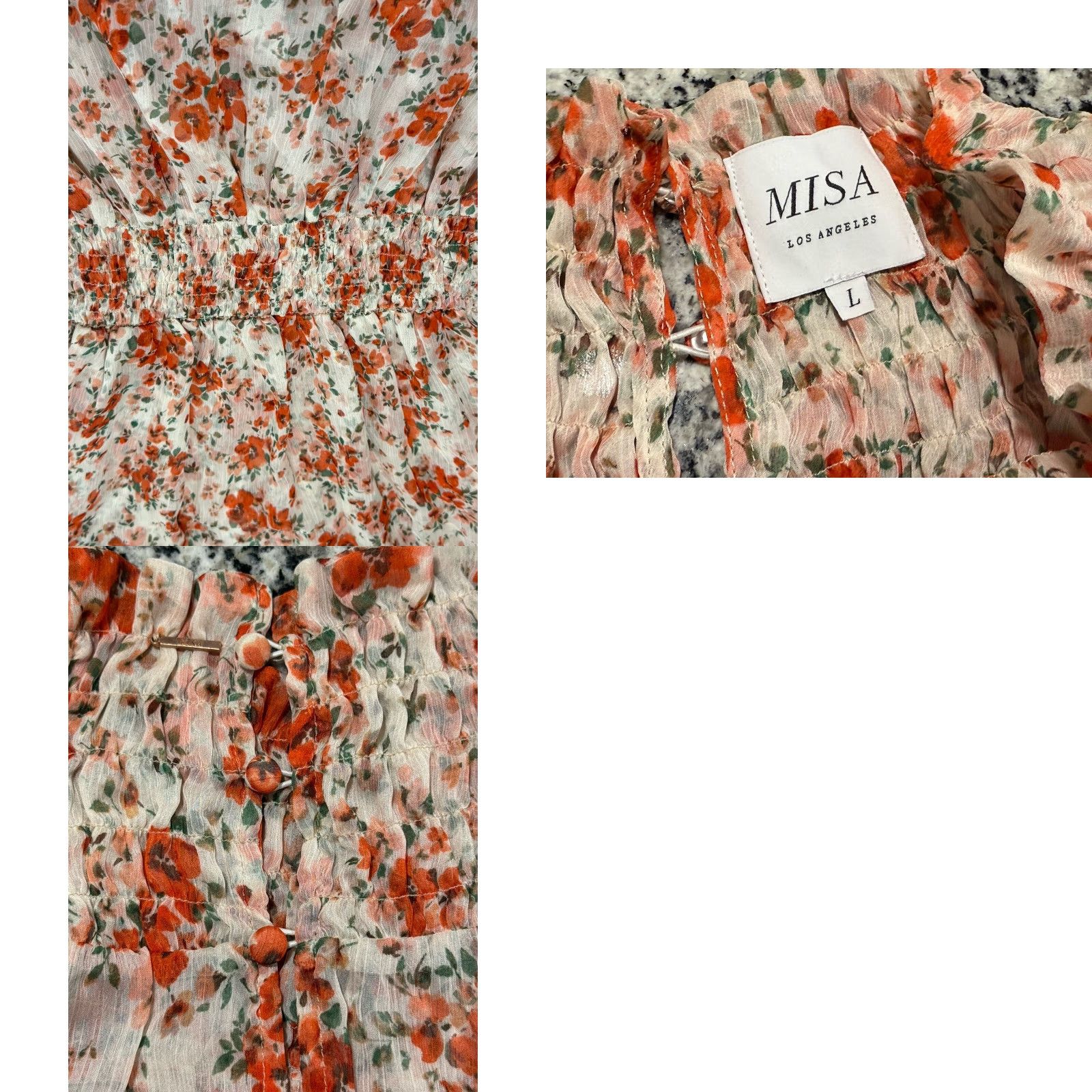 MISA Los Angeles Misa Los Angeles Floral Poppy Popover Ruffle Mini Dress Women Large Multicolor Made In USA Size L / US 10 / IT 46 - 8 Thumbnail