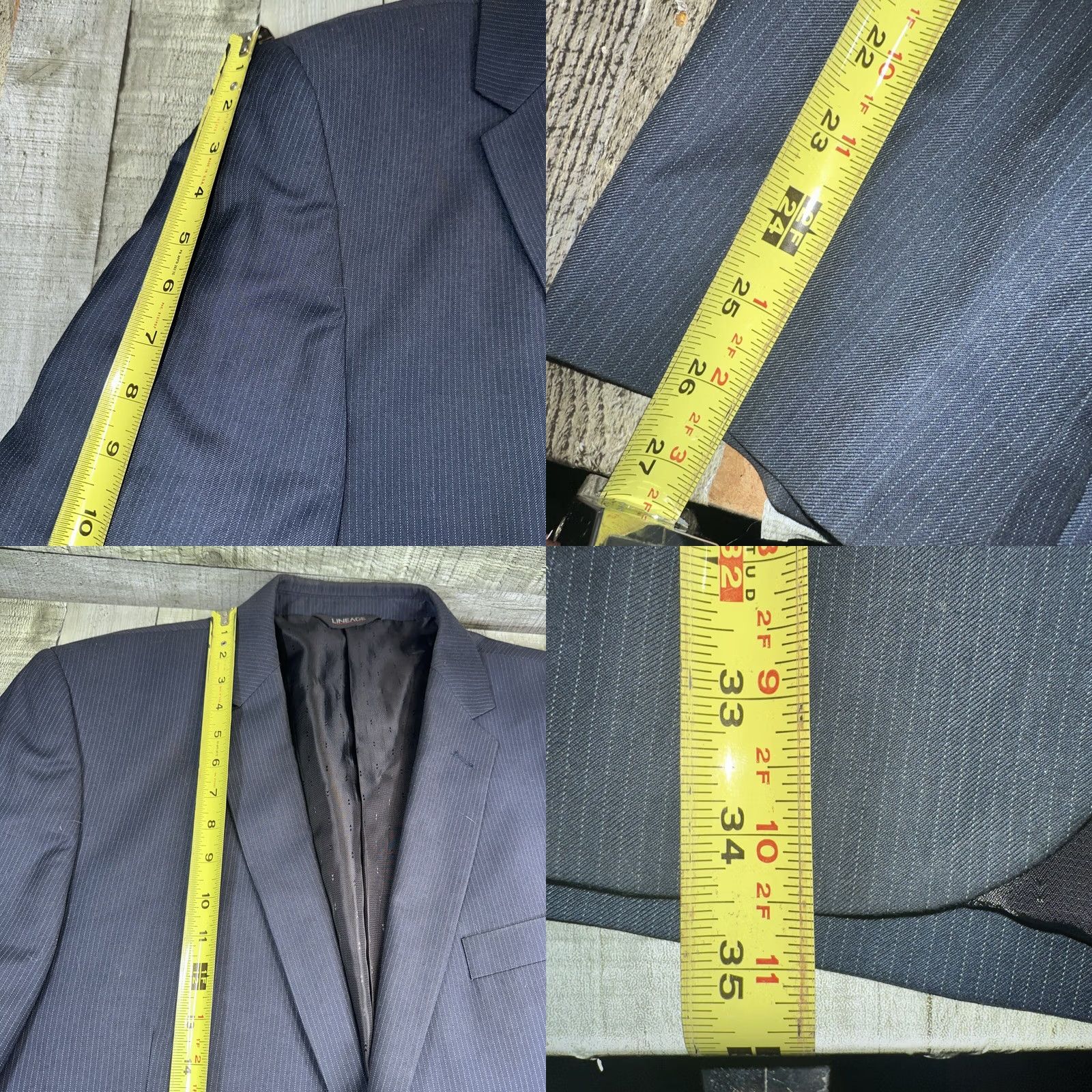 Vintage Lineage Slim Fit Blue Striped Sport Suit Jacket 46L Men’s Jacket Two-Button Notch Lapel Long Coat Size 46R - 8 Thumbnail