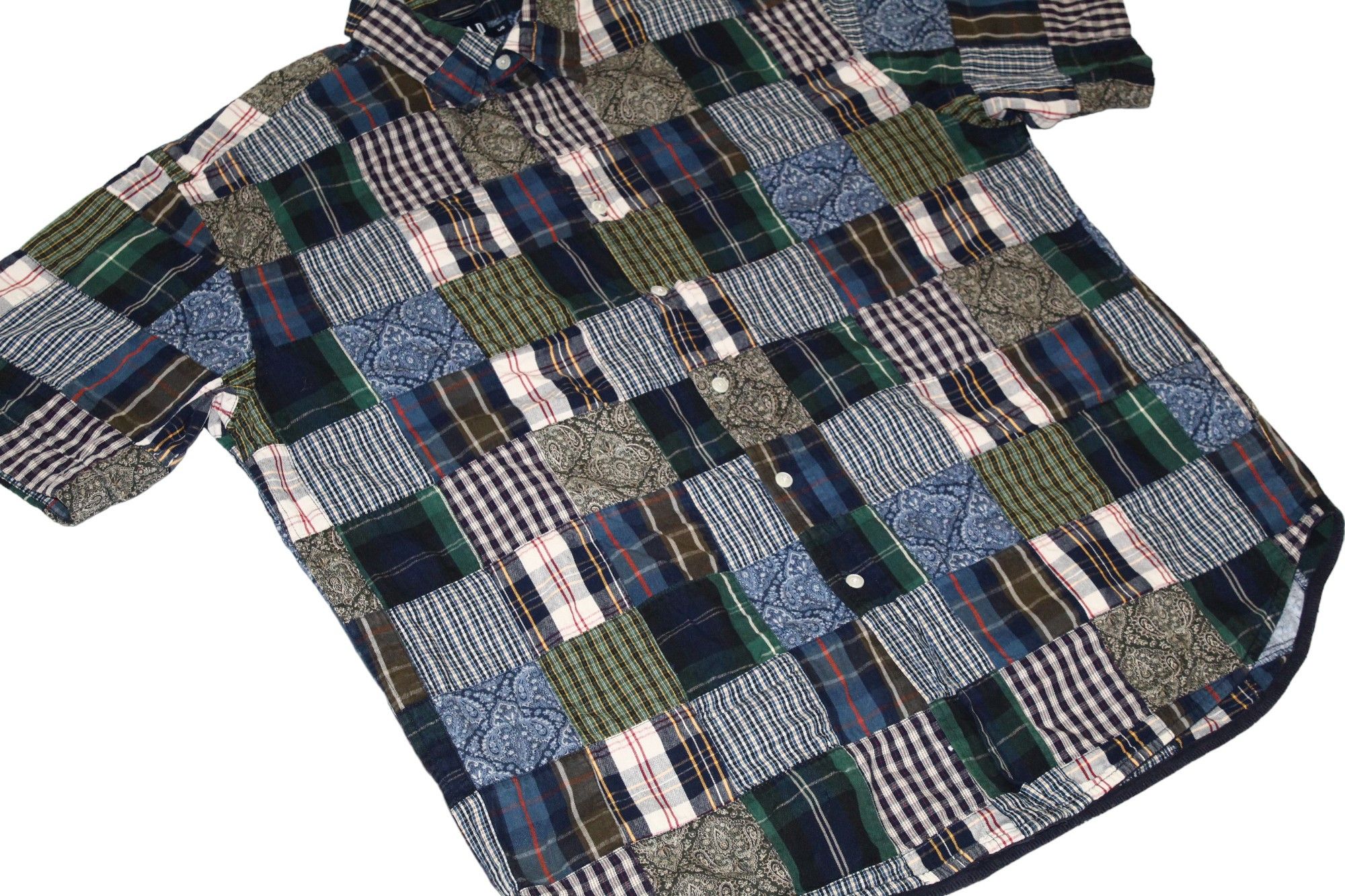 Japanese Brand RARE💥'00 GAP Boro Patchwork Flannel S/S Baggy Shirt Size US L / EU 52-54 / 3 - 4 Thumbnail