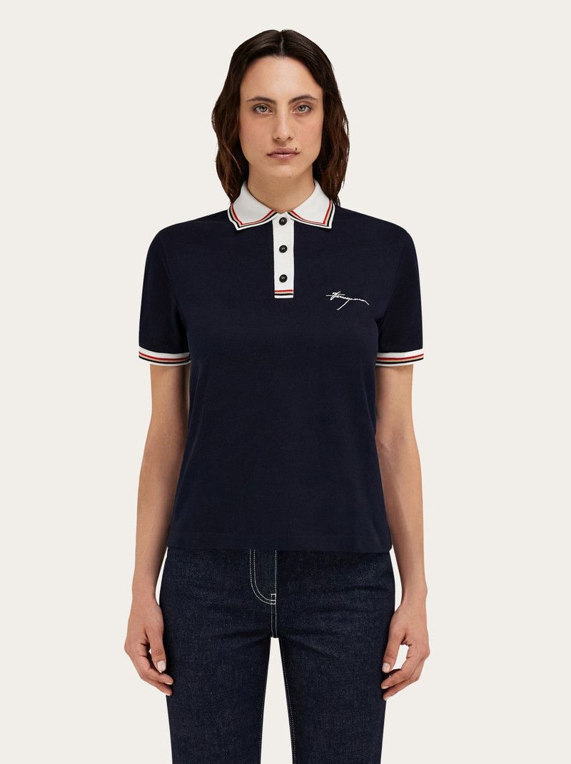 Salvatore Ferragamo o1s1rm0126 Two-Tone Polo Shirt in Navy Blue Size S / US 4 / IT 40 - 3 Thumbnail