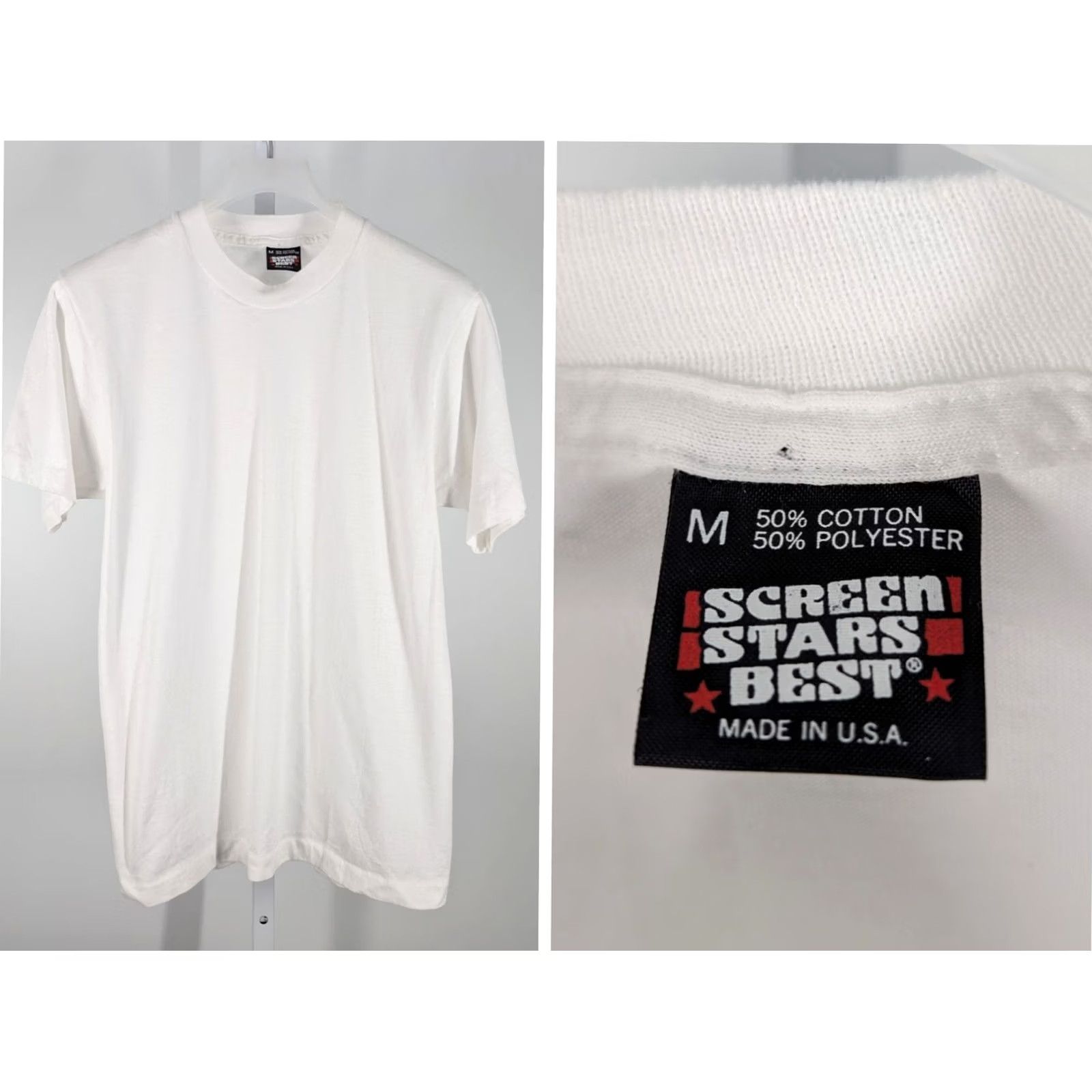 Vintage VINTAGE Screen Stars Best Blank T-Shirt White Single Stitch 50/50 USA M 18x24 Mens Women Unisex Basic Tee 80s 90s Size US M / EU 48-50 / 2 - 2 Thumbnail