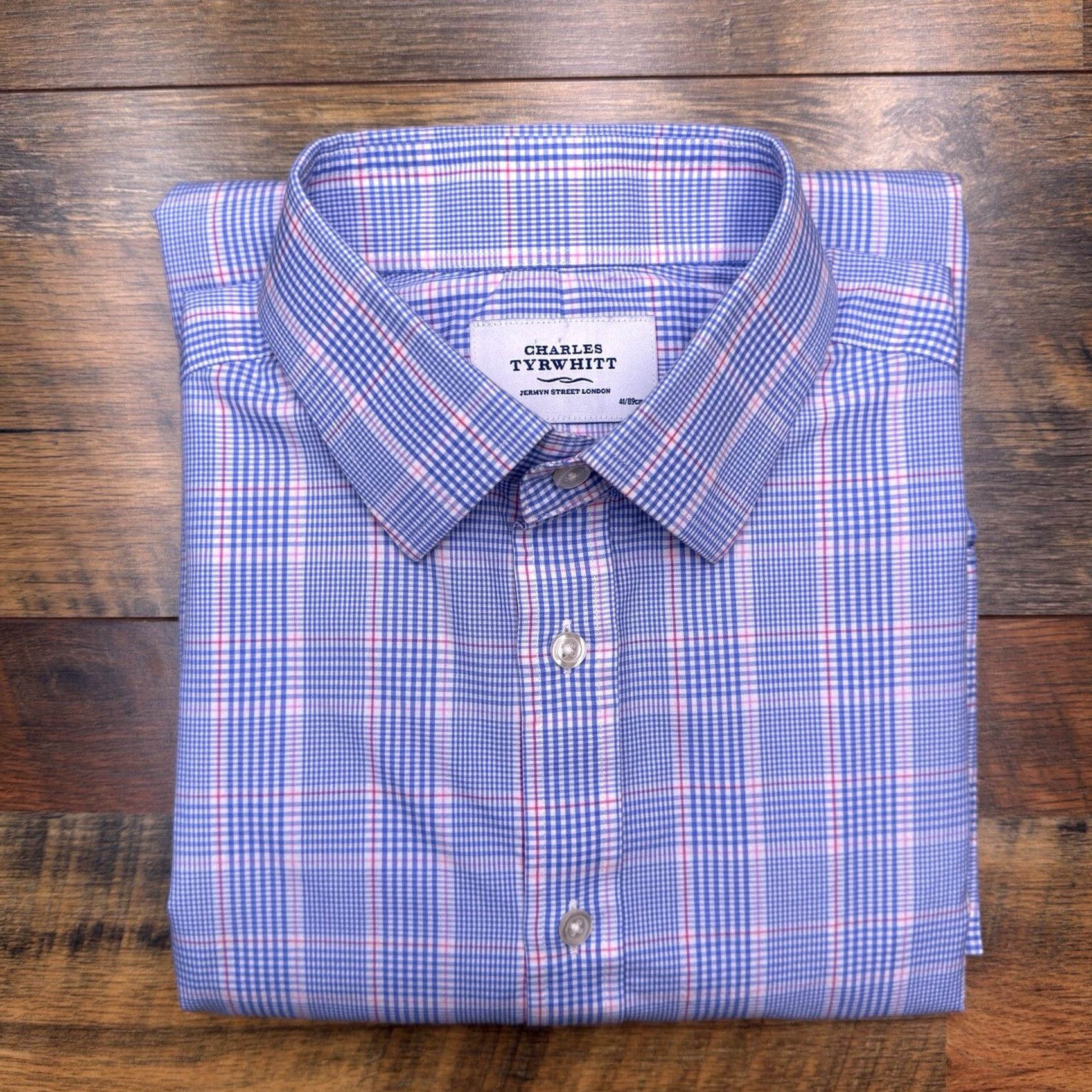 Charles Tyrwhitt Charles Tyrwhitt Dress Shirt Mens 16 Blue Plaid Classic Fit Button Up Shirt Size 42R - 2 Thumbnail