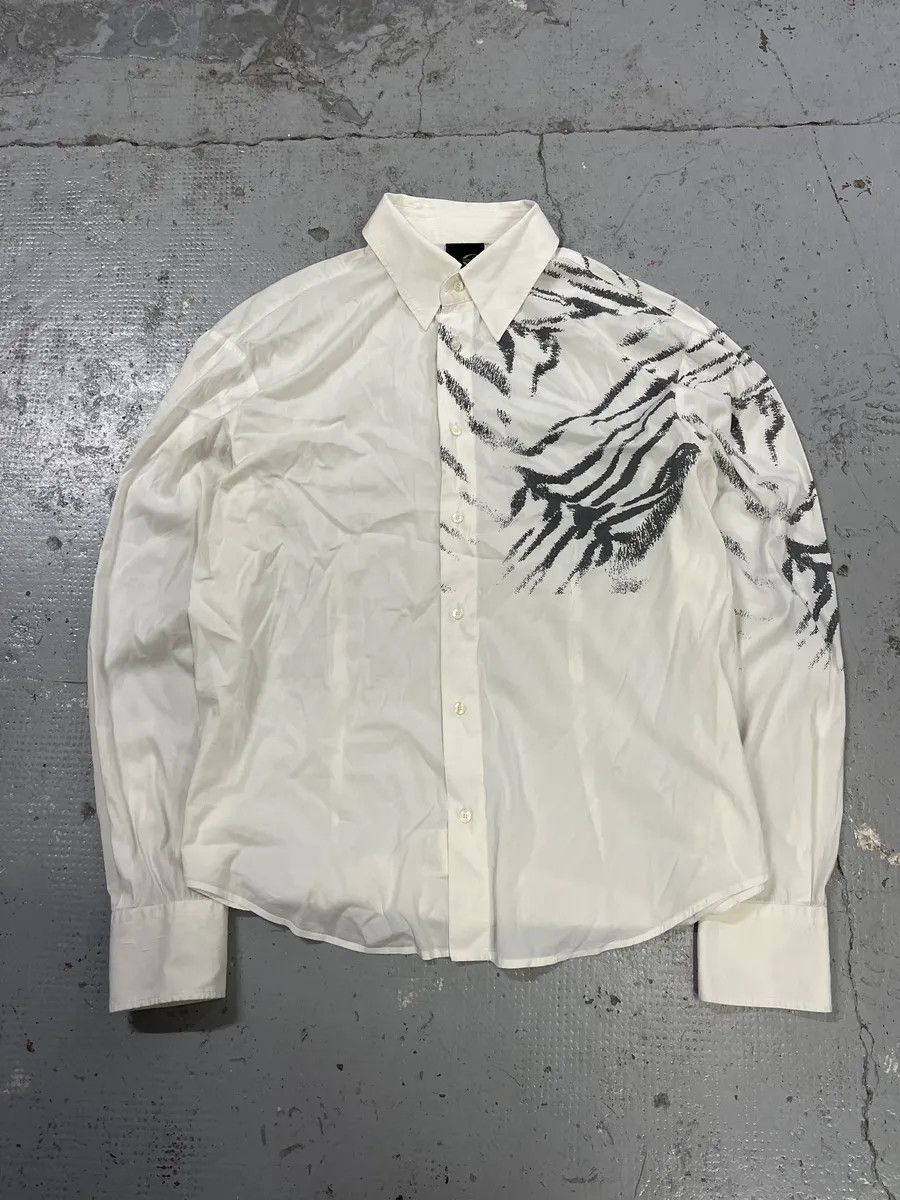 Just Cavalli 2000s Cavalli Zebra Shoulder White Shirt Size US M / EU 48-50 / 2 - 3 Thumbnail