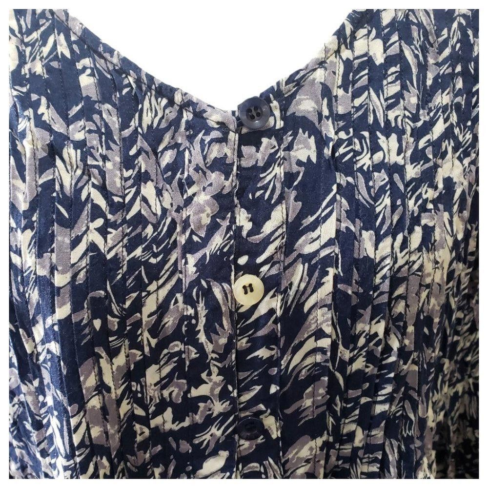 Designer CT900 Ethyl Blue & Gray Floral Pleated Button Down Shirt S Size S / US 4 / IT 40 - 2 Thumbnail