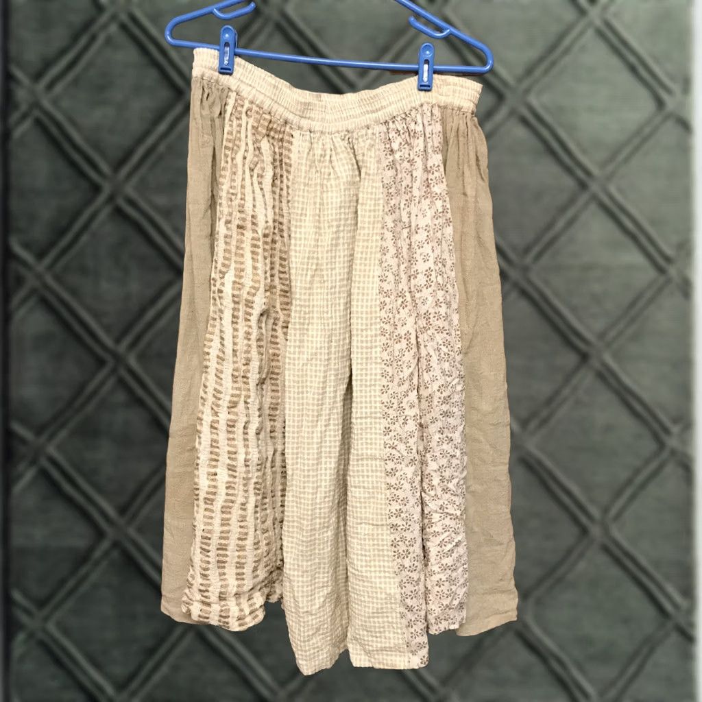 Vintage One Identity Skirt Women's Long Beige Bohemian Peasant Knit Cotton 30" Waist Elastic 31" Length L Size 36" / US 14 / IT 50 - 1 Thumbnail