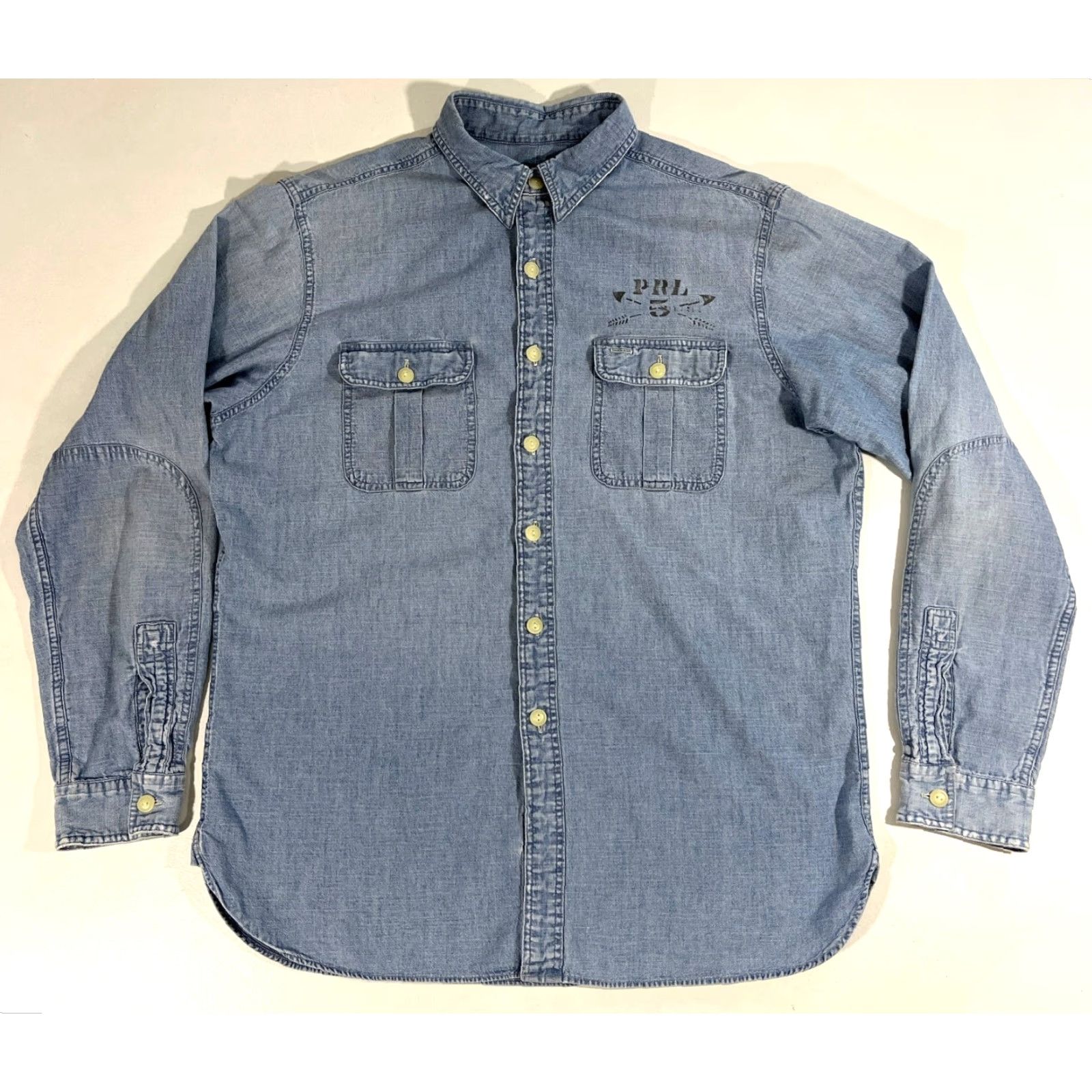 Polo Ralph Lauren VINTAGE Polo Ralph Lauren Shirt Polo Ralph Lauren Shirt Mens Blue Chambray Print Double-Sided Sz L Size US L / EU 52-54 / 3 - 4 Thumbnail