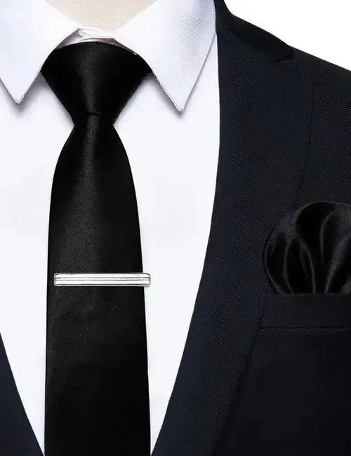 VIBE Luxury Skinny Solid Black Neck Tie Set Mens Size ONE SIZE - 1 Thumbnail