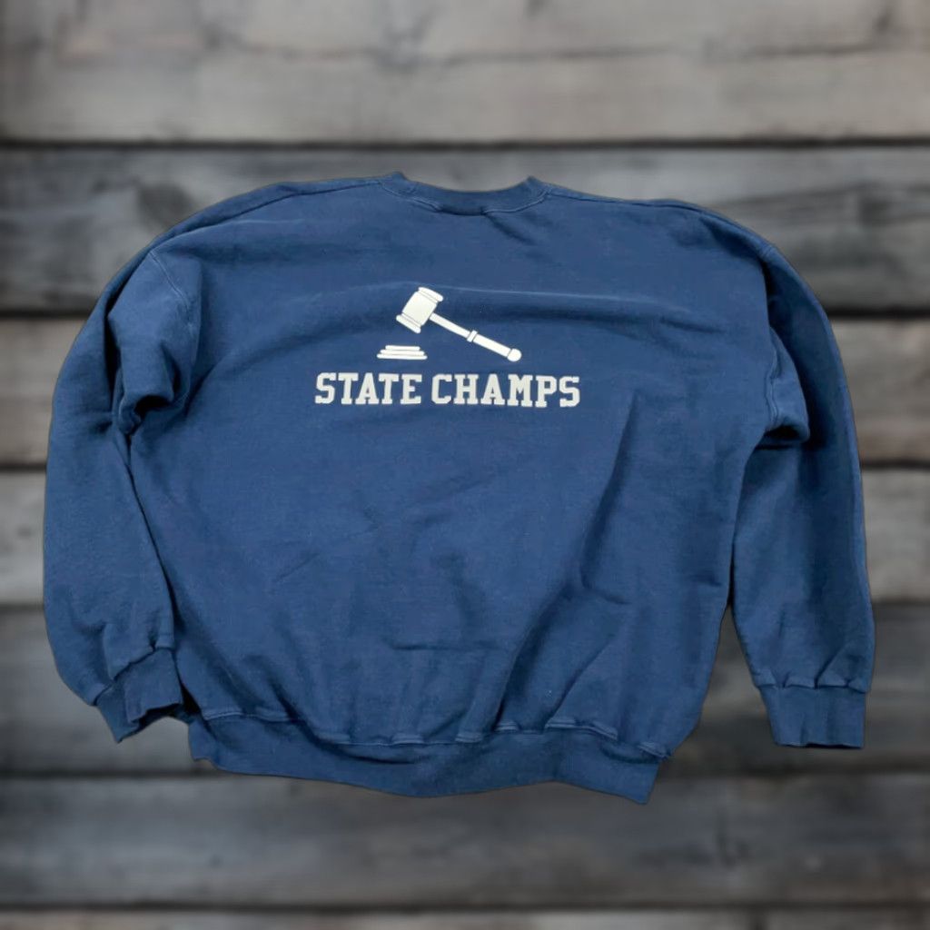 Hanes VTG Debate Club State Champions Sweatshirt Hanes Adult XL Blue 90s Vintage Preppy Retro School Logo Pullover Heavyweight Crew Neck Fleece Size US XL / EU 56 / 4 - 1 Thumbnail