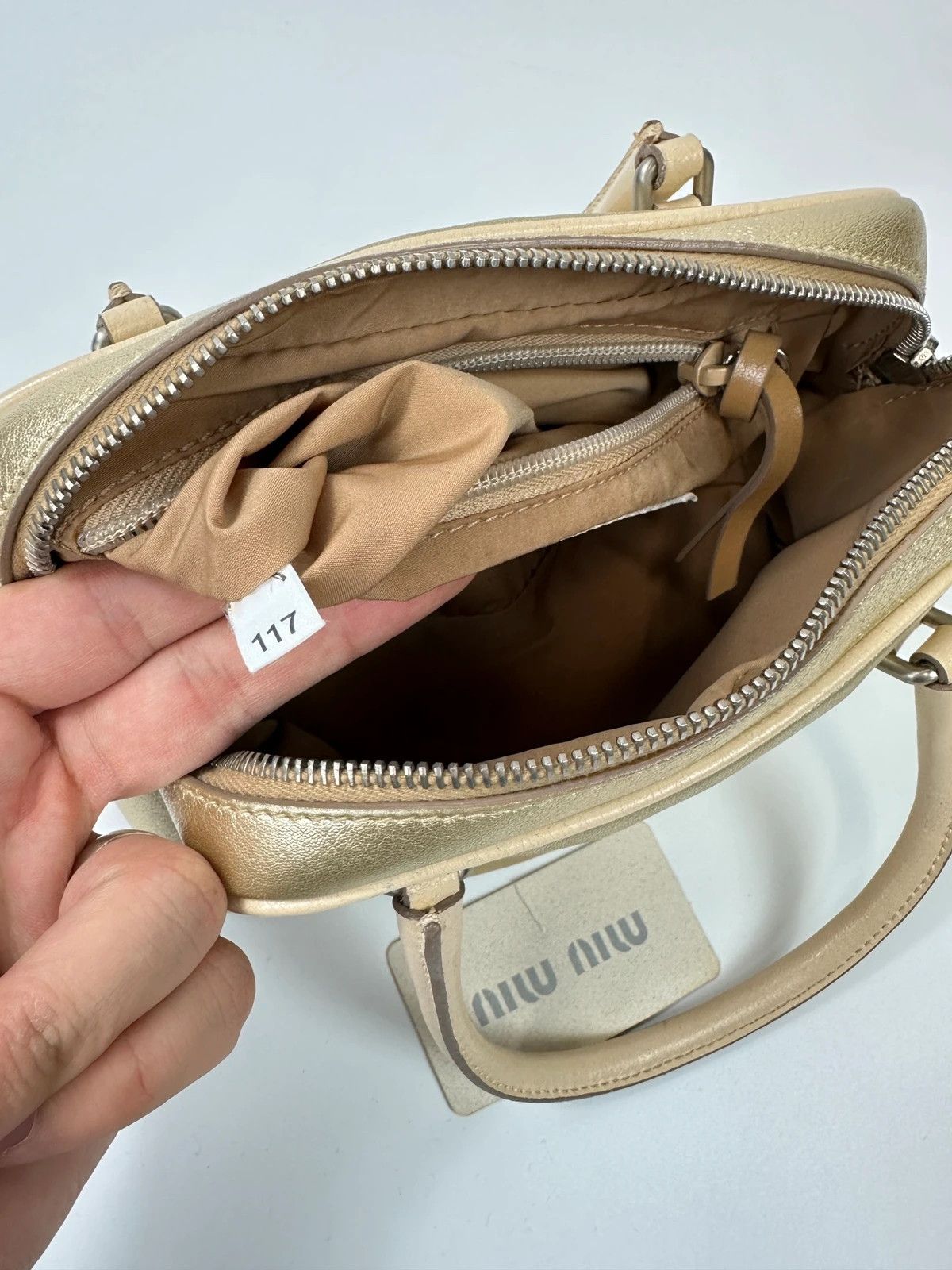 Miu Miu Miu Miu 90s Leather Gold Glitter Mini HandBag NanoSpeedy Size ONE SIZE - 14 Thumbnail