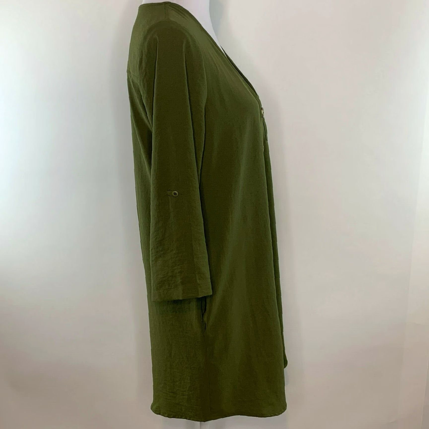 Olive Entro Womens Tunic Top Button-Up 3/4 Sleeve Olive Green S Womens Size S / US 4 / IT 40 - 5 Thumbnail