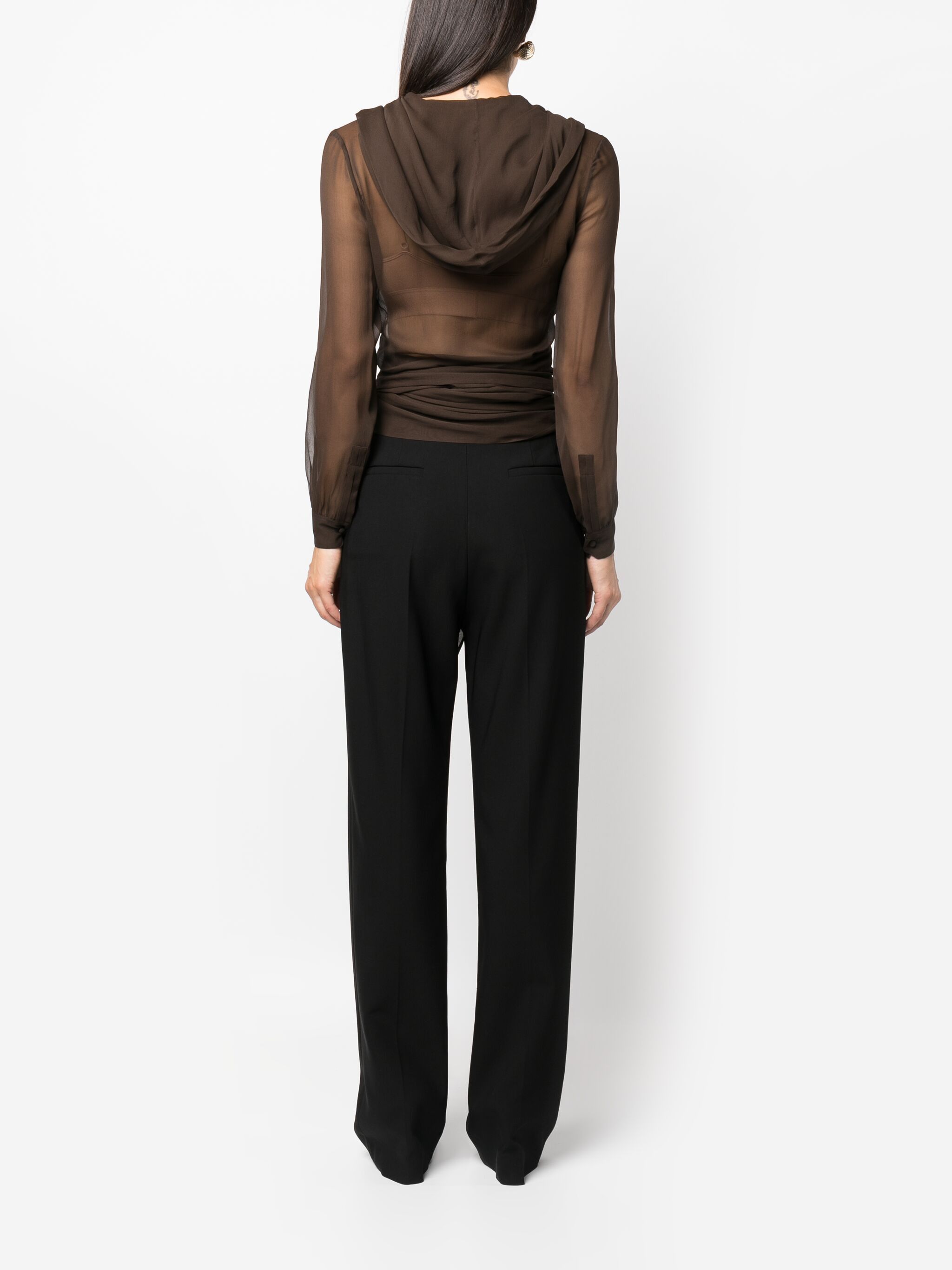 Saint Laurent Paris o1s1wg111124 Hooded Wrap Blouse Silk Muslin Crepe in Brown Size S / US 4 / IT 40 - 6 Thumbnail