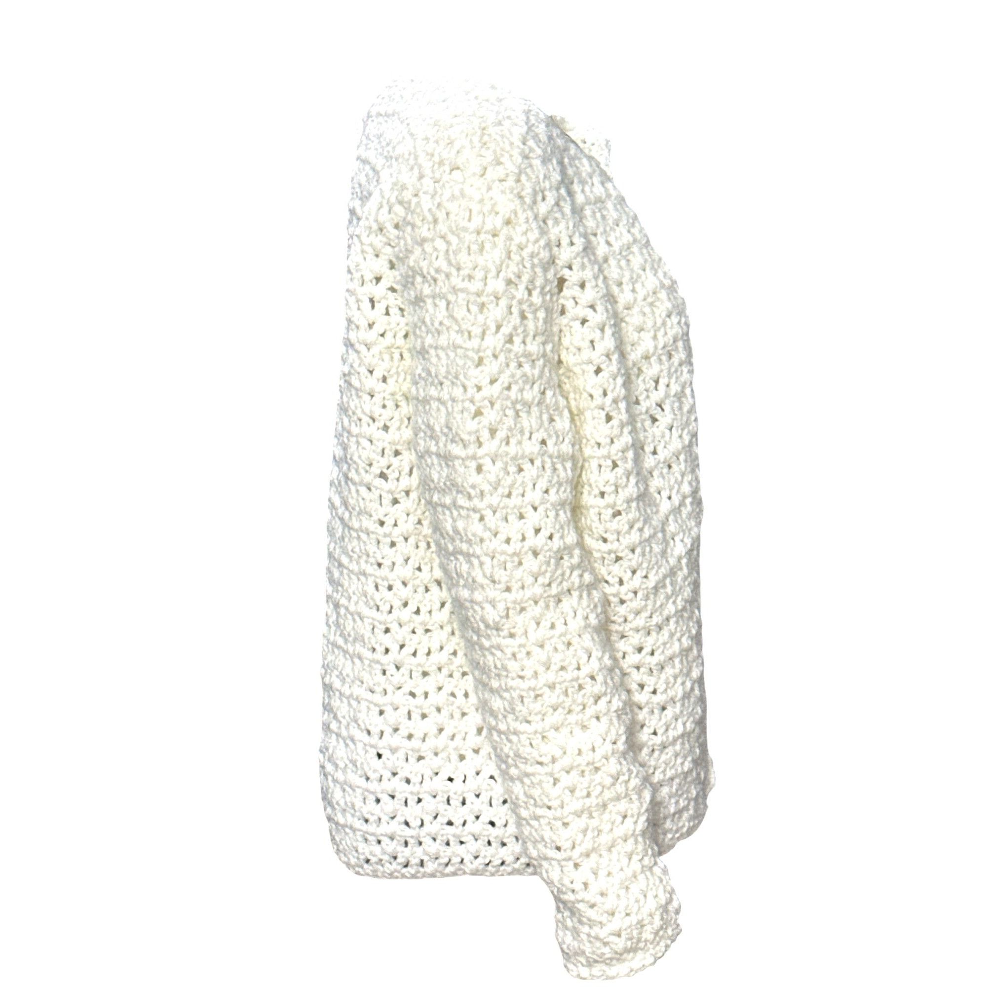 Other CCC Handmade White Crochet Cardigan Sweater Long Sleeve Open Size M / US 6-8 / IT 42-44 - 4 Thumbnail