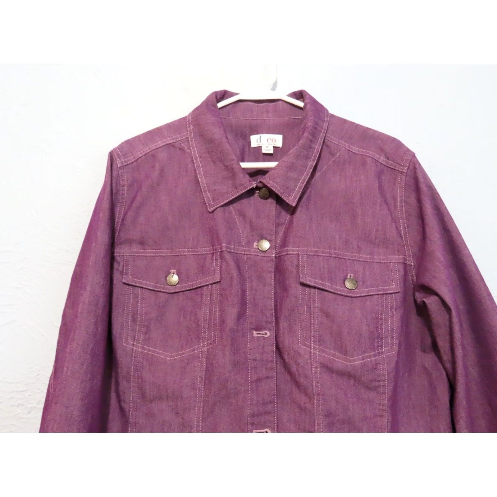 Denime D & Co. Denim + Company Women's 1X Purple Button Up Jean Jacket Shirt Jacket Womens Regular XS-XL? Size 40" / US 18 - 3 Thumbnail