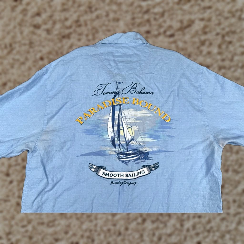 Tommy Bahama Tommy Bahama Shirt Men Large Blue Linen Rayon Paradise Bound Floral Aloha Beach Hawaiian Resort Vacation Casual Shirt Mens L Blue 40in Chest Size US L / EU 52-54 / 3 - 1 Thumbnail