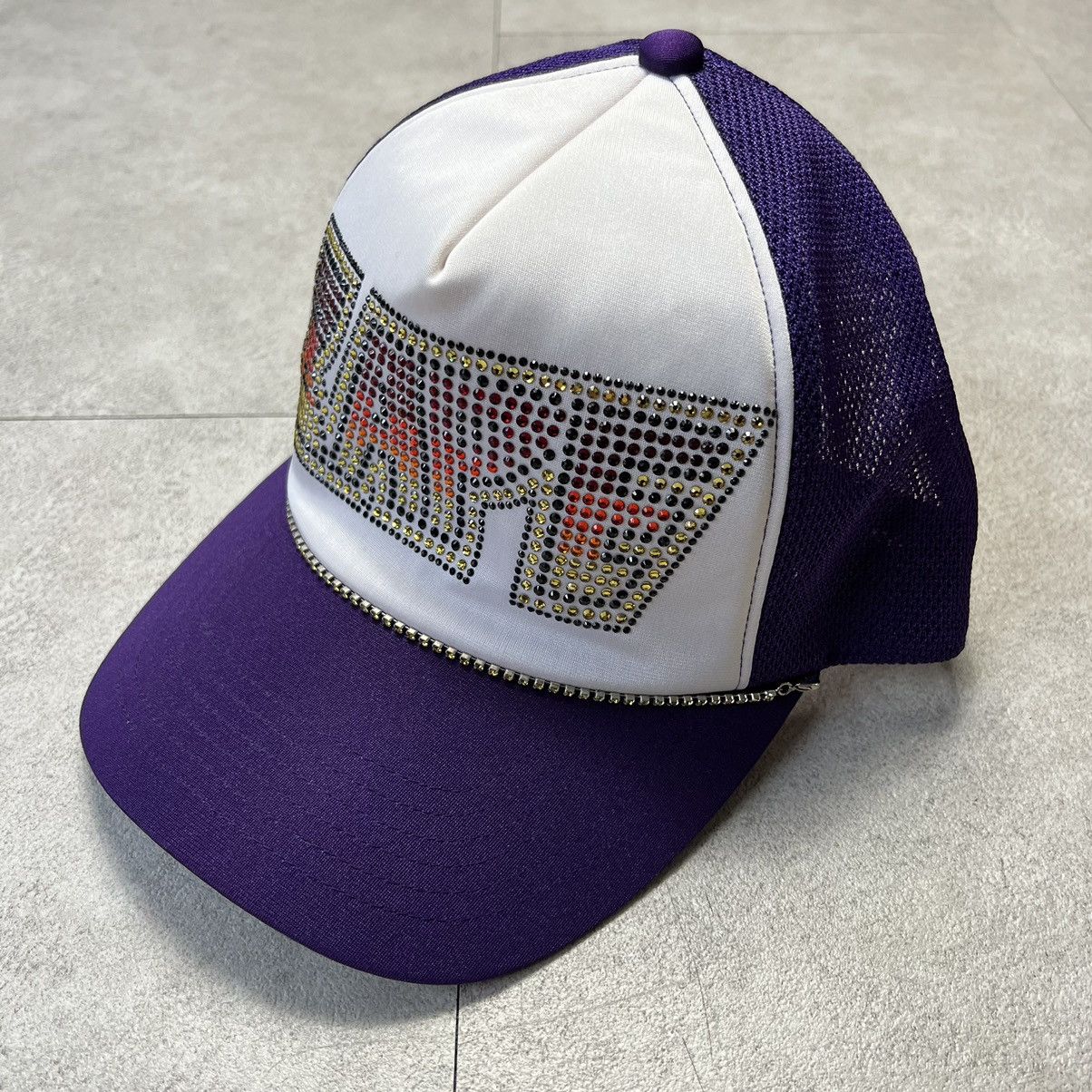 image of Bape Swarovski Kiss Logo Trucker Hat Cap A Bathing Ape in Purple, Men's