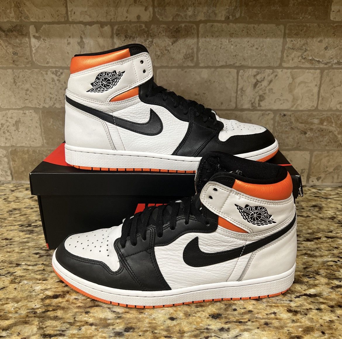 image of Air Jordan 1 Retro High OG ‘Electro Orange’ Shoes in Black/White/Orange, Men's (Size 11)