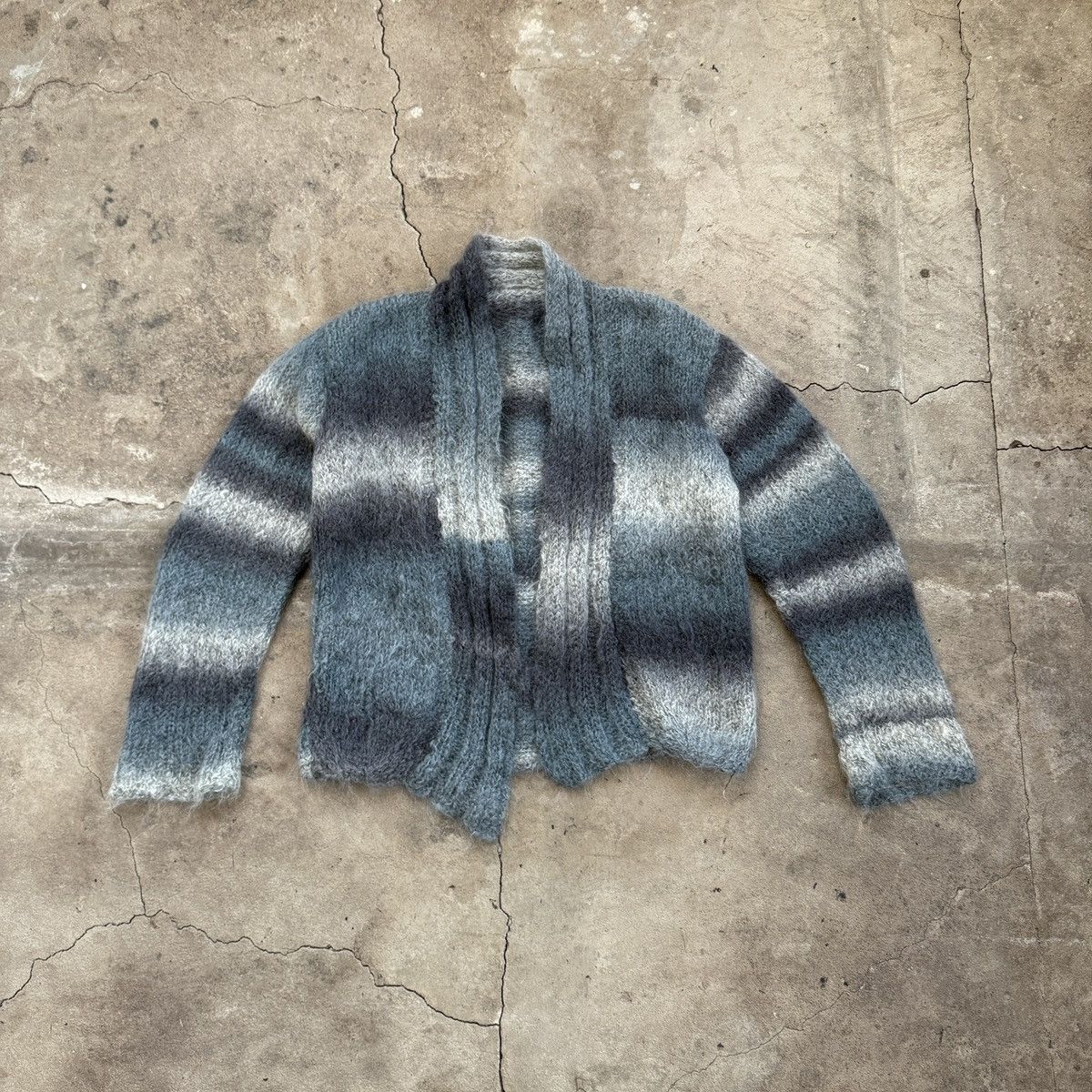 Handmade Blue and grey striped mohair cardigan Size M / US 6-8 / IT 42-44 - 1 Thumbnail