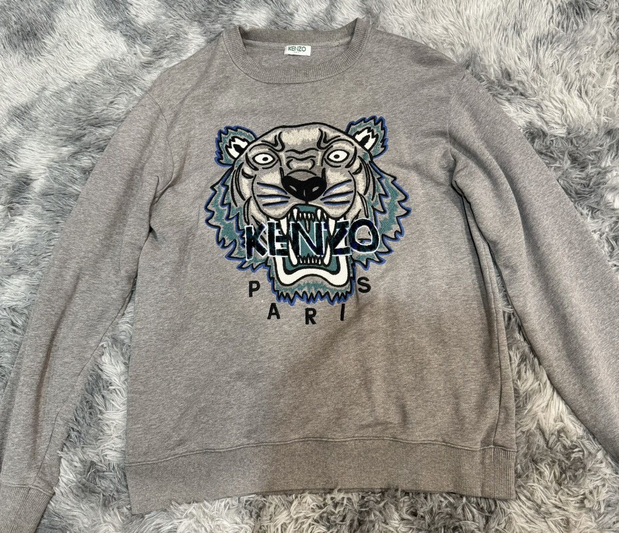 image of Kenzo Mens Tiger Logo Embroidered Sweater in Grey (Size Small)