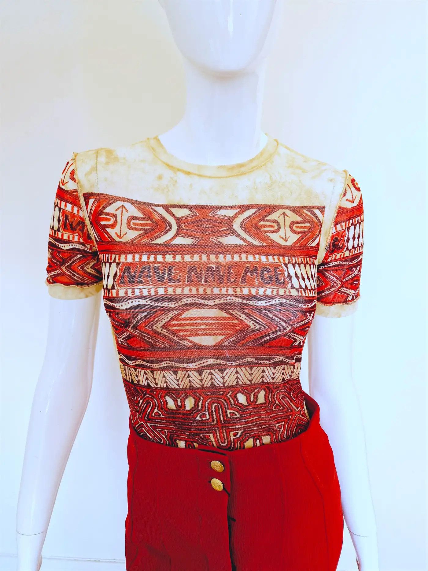 Jean Paul Gaultier Jean Paul Gaultier T Shirt Mesh Top Tee Long Print 90s Size S / US 4 / IT 40 - 6 Thumbnail