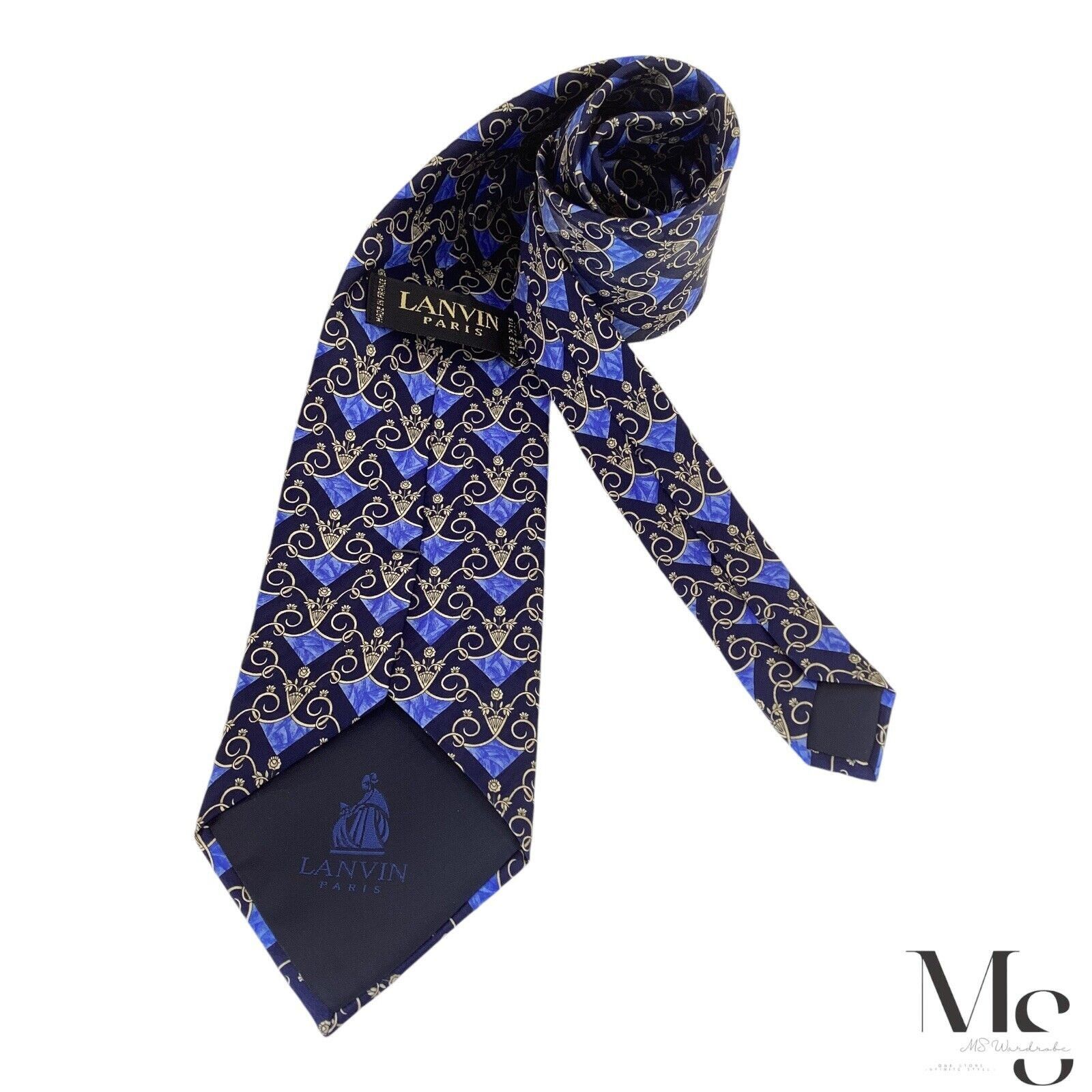 Lanvin LANVIN PARIS Blue Baroque Luxury Silk Tie France W:3.75" Size ONE SIZE - 2 Thumbnail