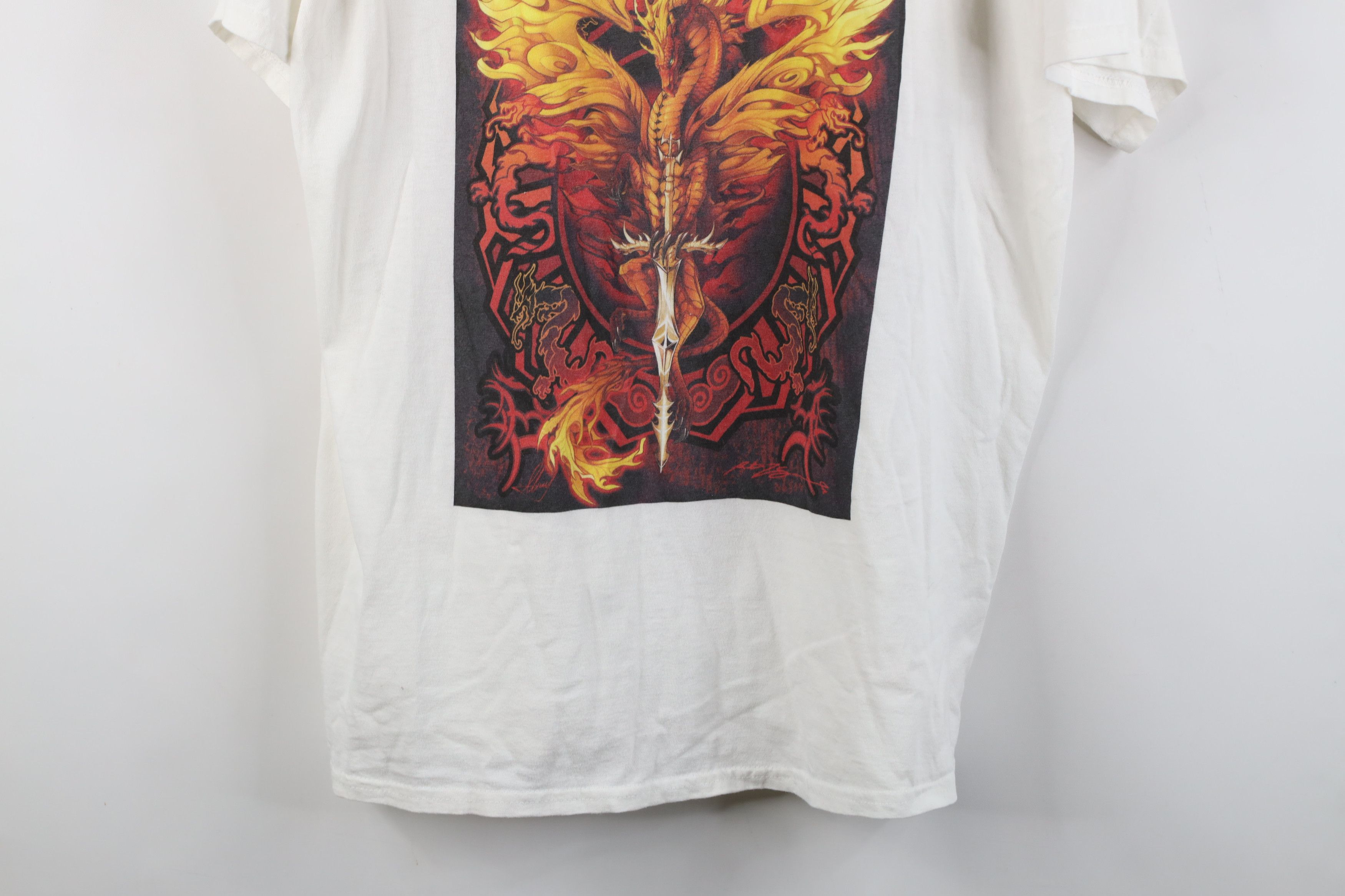 Vintage Vintage 90s Y2K Streetwear Dragon Sword Fire Flames T-Shirt Size US XL / EU 56 / 4 - 3 Thumbnail