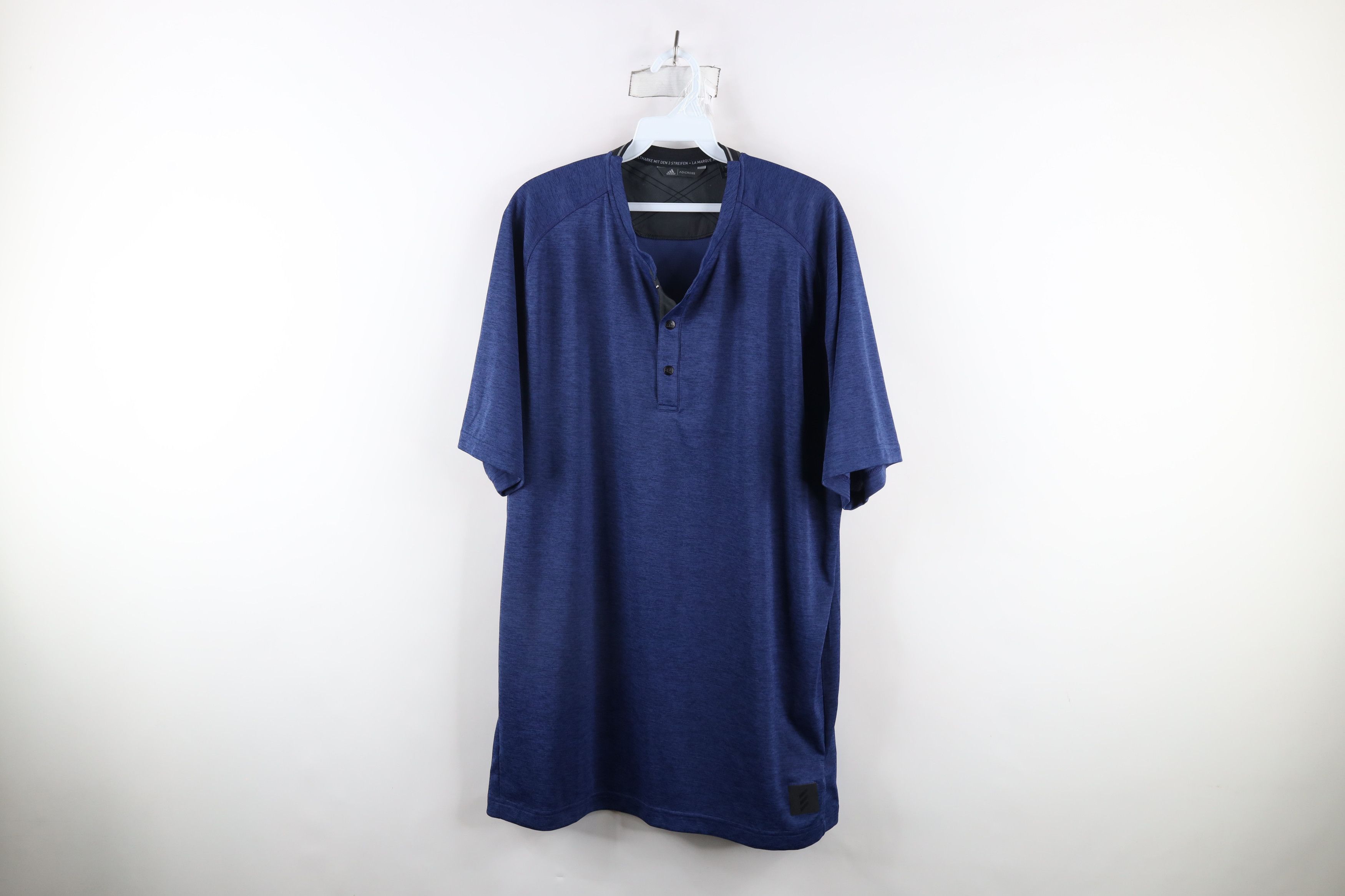 Adidas × Vintage Adidas Adicross Vented Short Sleeve Henley T-Shirt Blue Size US XL / EU 56 / 4 - 1 Thumbnail