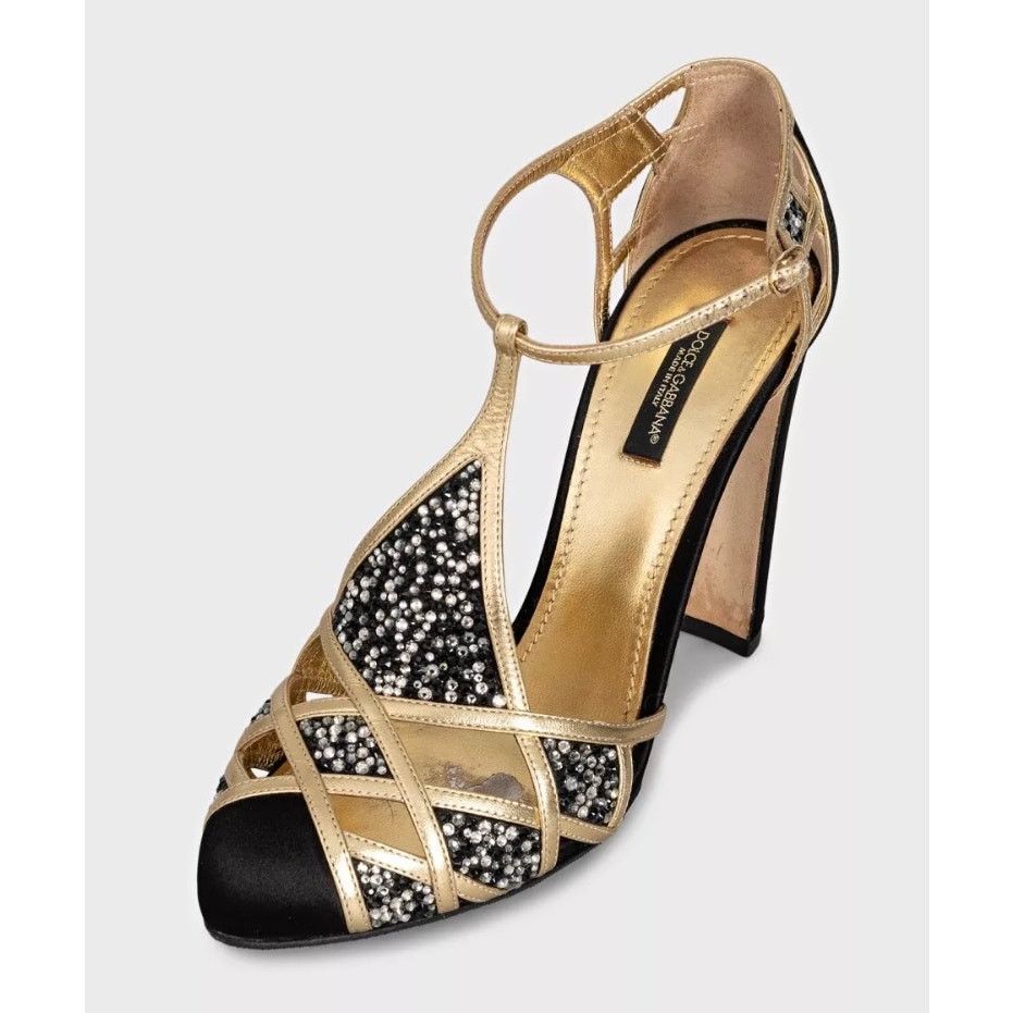 Dolce & Gabbana Dolce & Gabbana Black Textile Gold Crystal Pumps Sz 39 Size US 8 / IT 38 - 2 Thumbnail