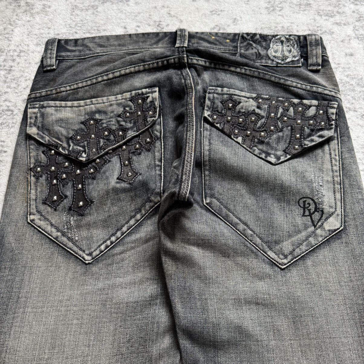 Affliction ✝️ Vintage Pepe Jeans Gothic Studded Cross Denim CH Style Size US 32 / EU 48 - 3 Thumbnail
