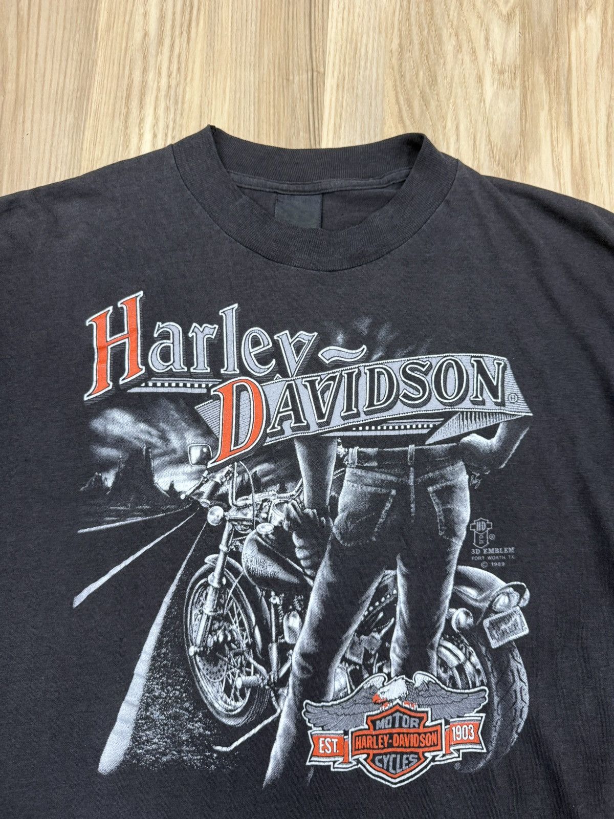 Harley Davidson Vintage 1989 Harley Davidson 3D Emblem “Jeans” shirt Size US XL / EU 56 / 4 - 3 Thumbnail