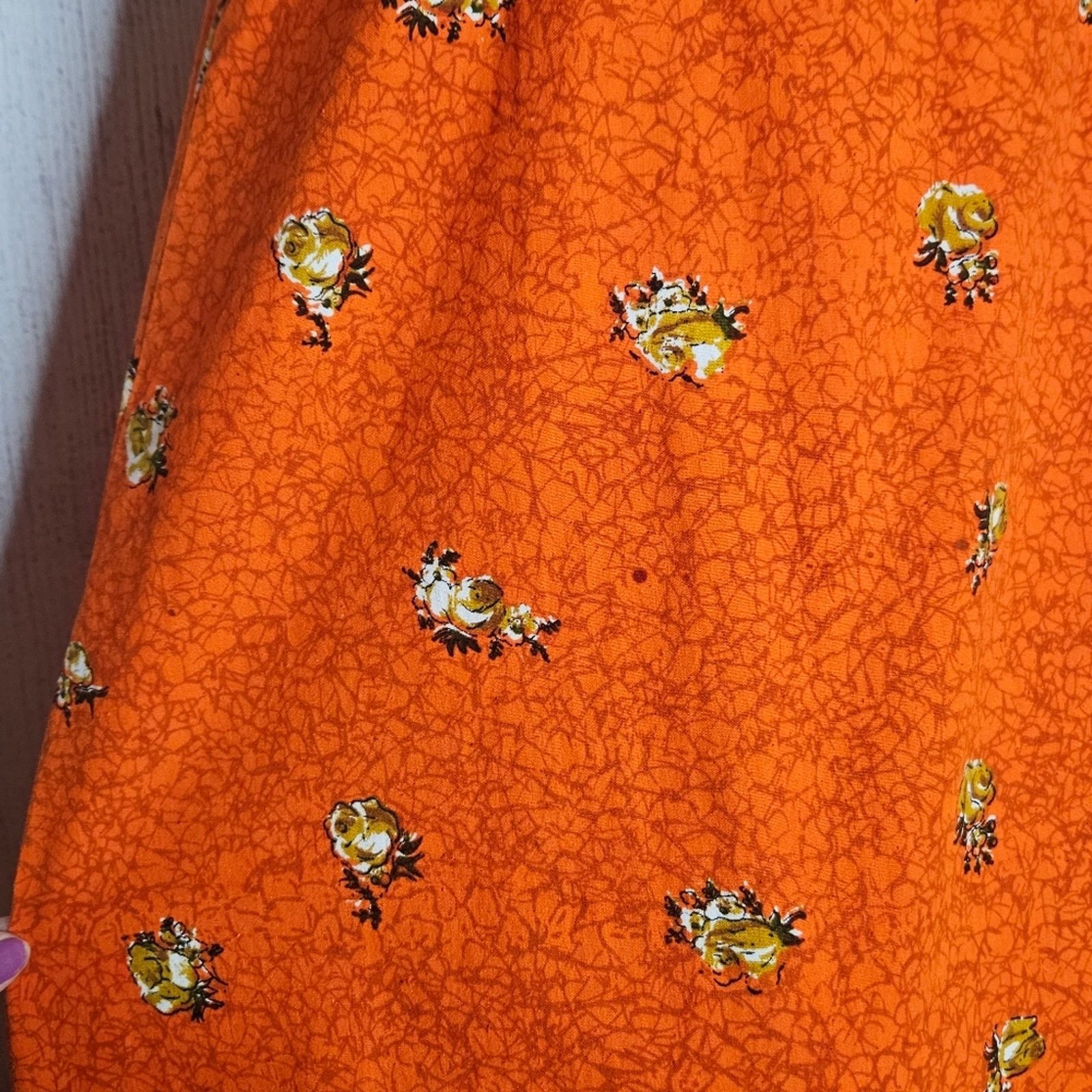 Vintage VTG 70s Orange Floral Groovy Assymetrical Hem Tent Dress Size S / US 4 / IT 40 - 5 Thumbnail