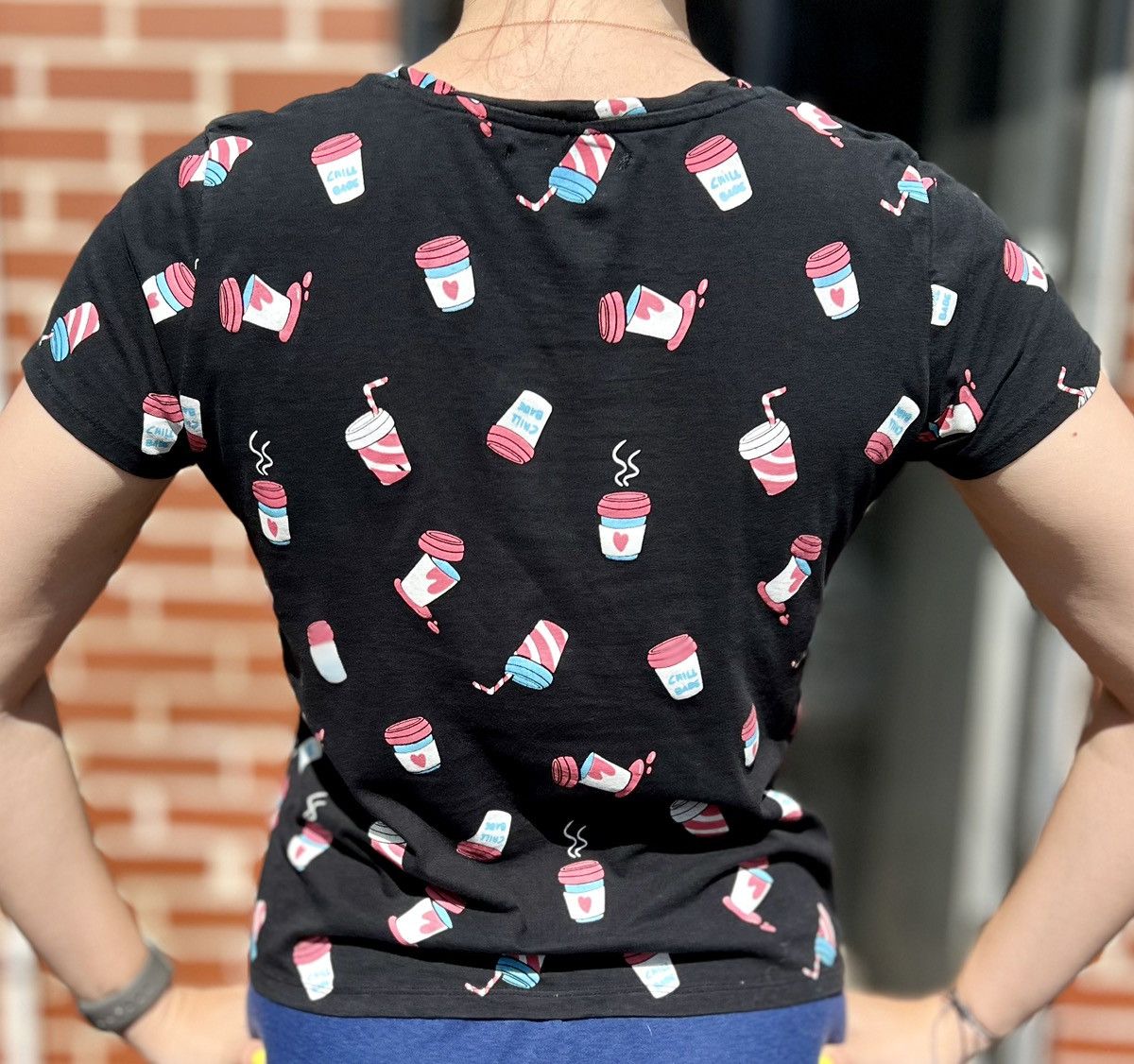 Pull & Bear Pull & Bear Women's Black Cotton Coffee Short Sleeve T-Shirt Size M / US 6-8 / IT 42-44 - 2 Thumbnail