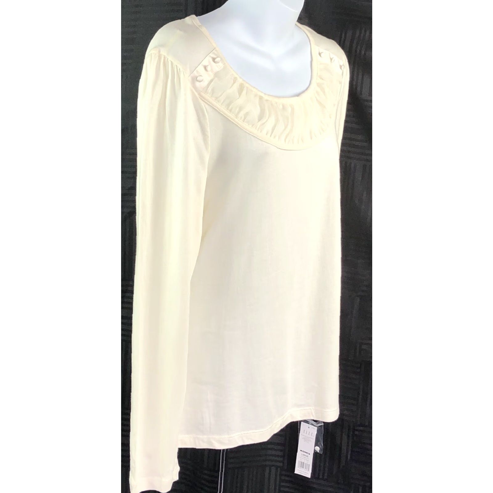 Vintage NWT Elle top blouse L ivory ruched scoop neck long sleeves Jersey Modal Size L / US 10 / IT 46 - 2 Thumbnail