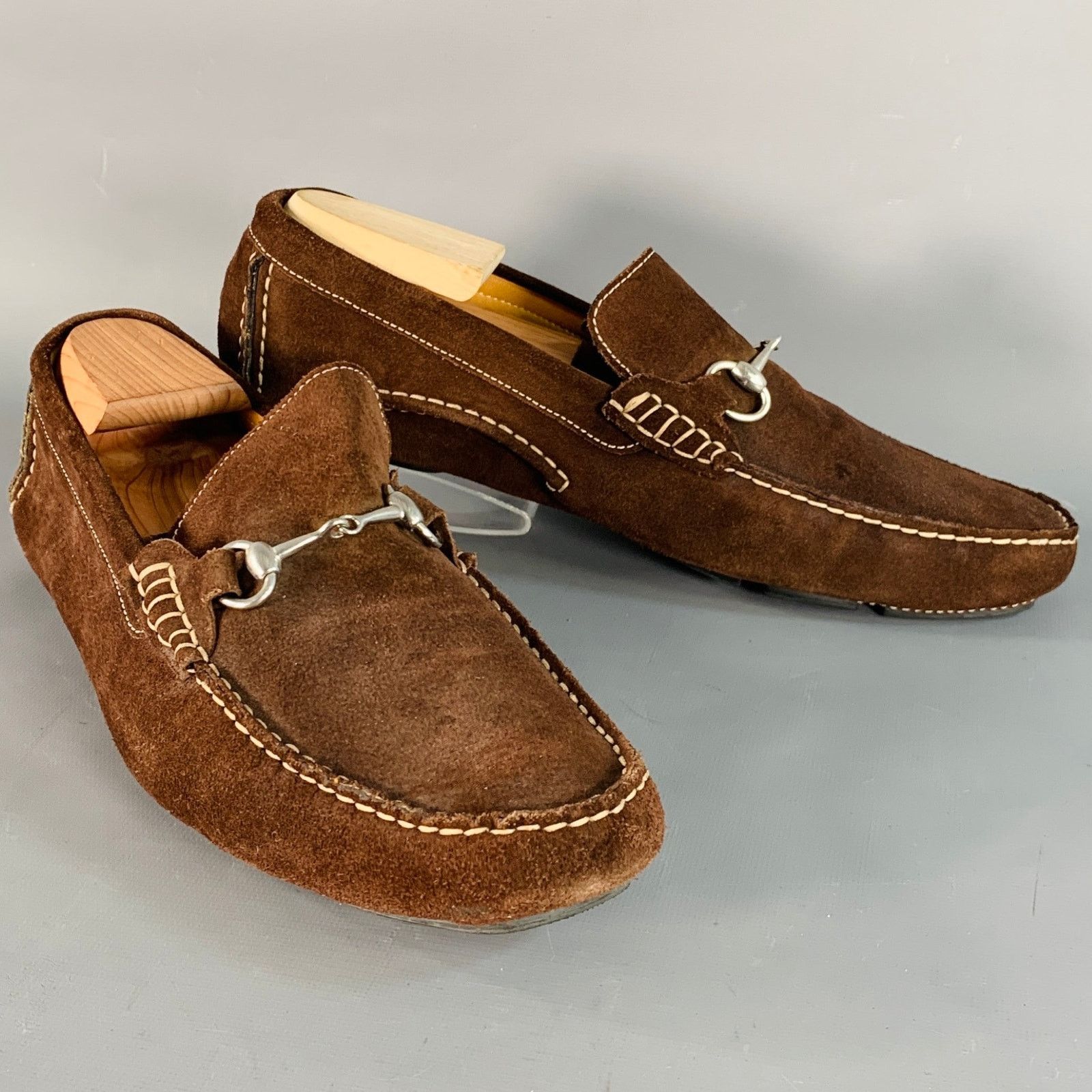 To Boot New York 10.5 Brown Silver Suede Horsebit Slip On Drivers Loafers Size US 10.5 / EU 43-44 - 1 Thumbnail