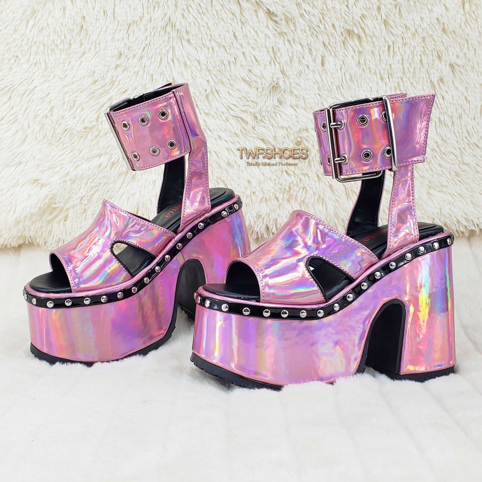 Demonia Cult DEMONIA Camel 102 Stacked Pink Hologram Platform Sandals Got Size US 10 / IT 40 - 1 Thumbnail