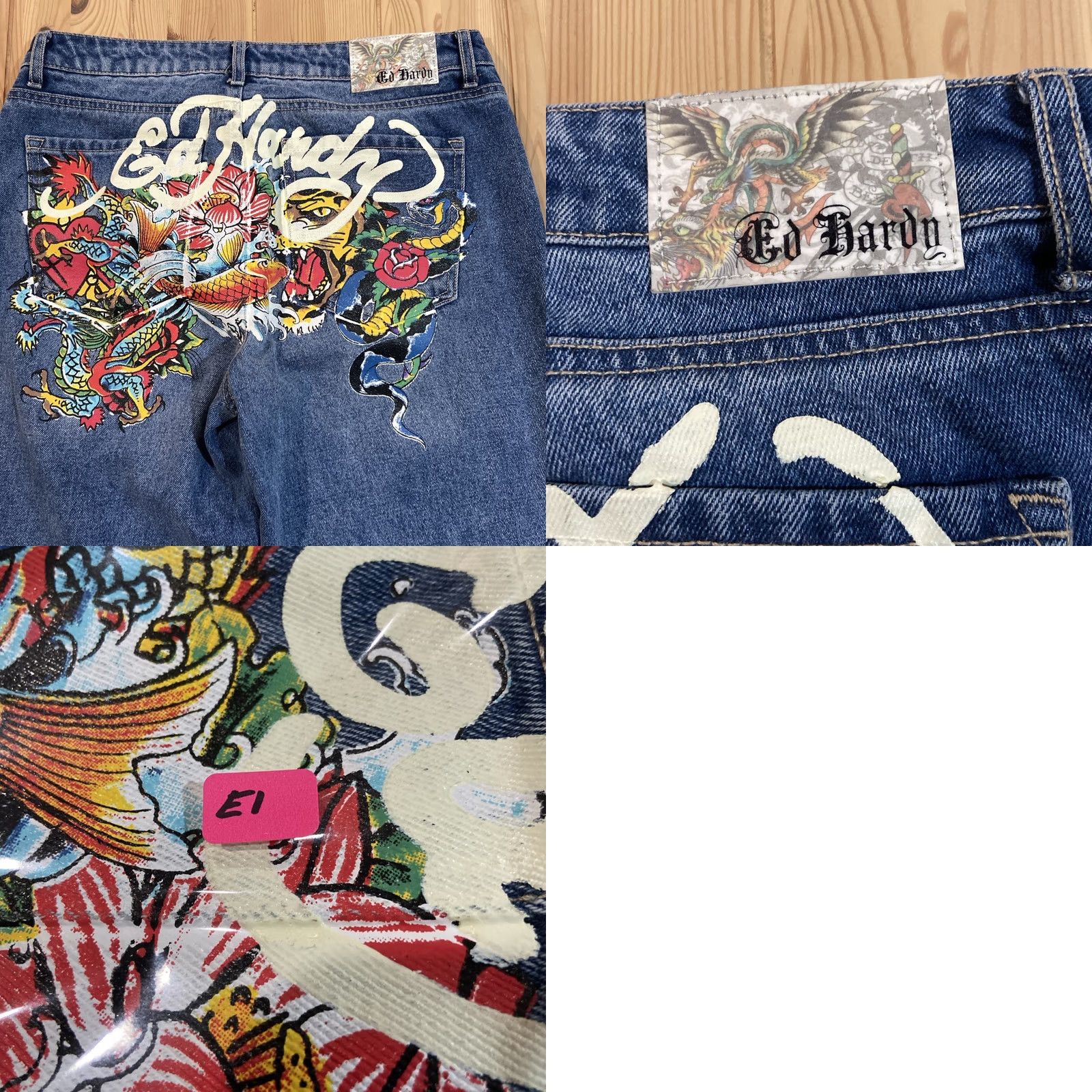 Ed Hardy Ed Hardy Jeans Womens Size 30 Tiger Koi Painted Embroidered Heart Dagger Wide-Leg Blue Cotton Blend Relaxed Pockets Regular Inseam 32" Button Zip NWOT Size 30" / US 8 / IT 44 - 8 Thumbnail