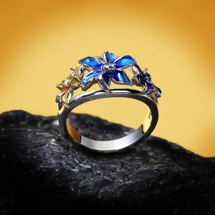Jewelry Creative Handmade Enamel Epoxy Violet Flower Ring Size ONE SIZE - 3 Thumbnail