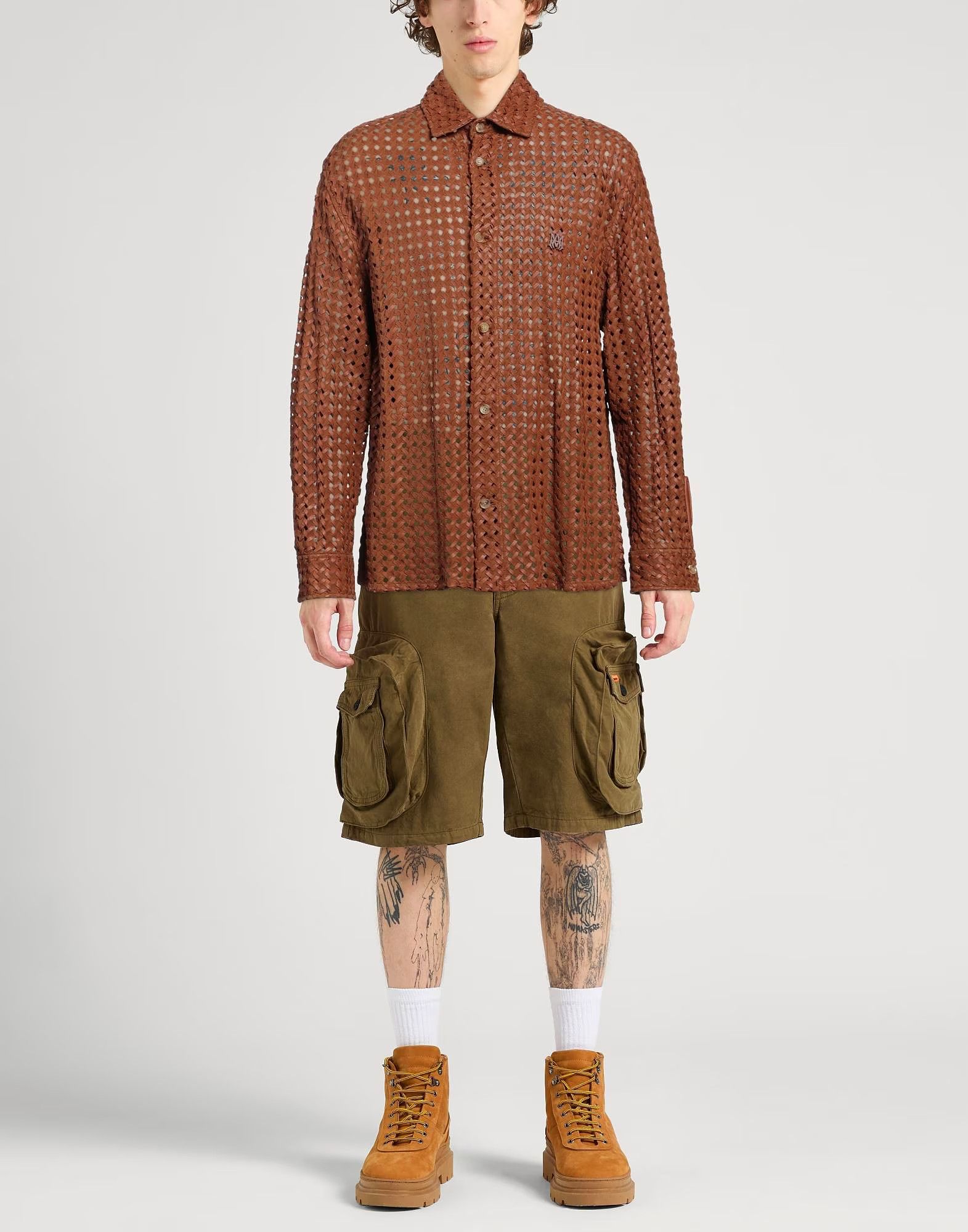 Amiri o1s1wg110525 Solid Collar Shirt in Brown Size US XL / EU 56 / 4 - 2 Thumbnail