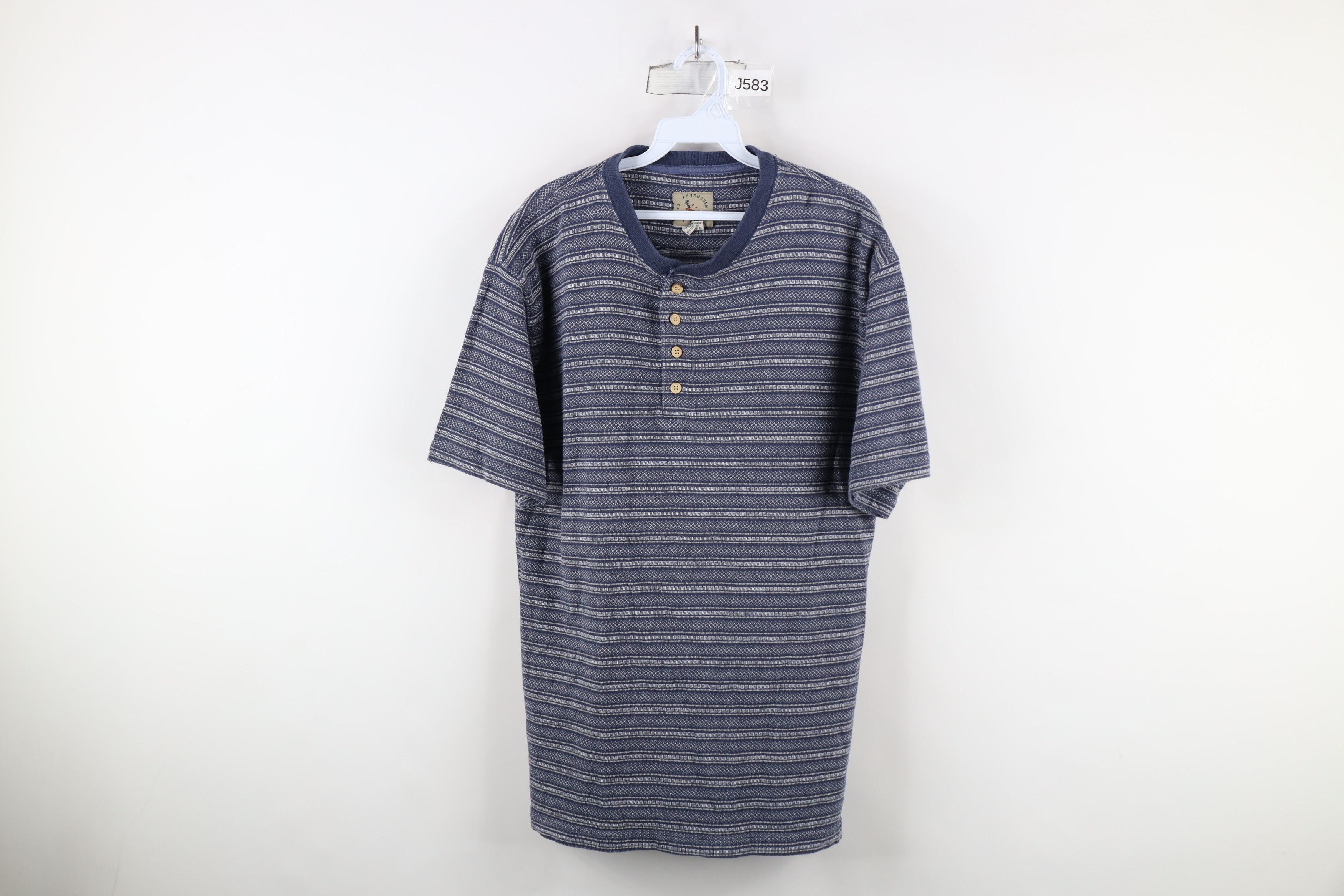 Vintage Vintage 90s Streetwear Striped Geometric Henley T-Shirt Blue Size US M / EU 48-50 / 2 - 1 Thumbnail